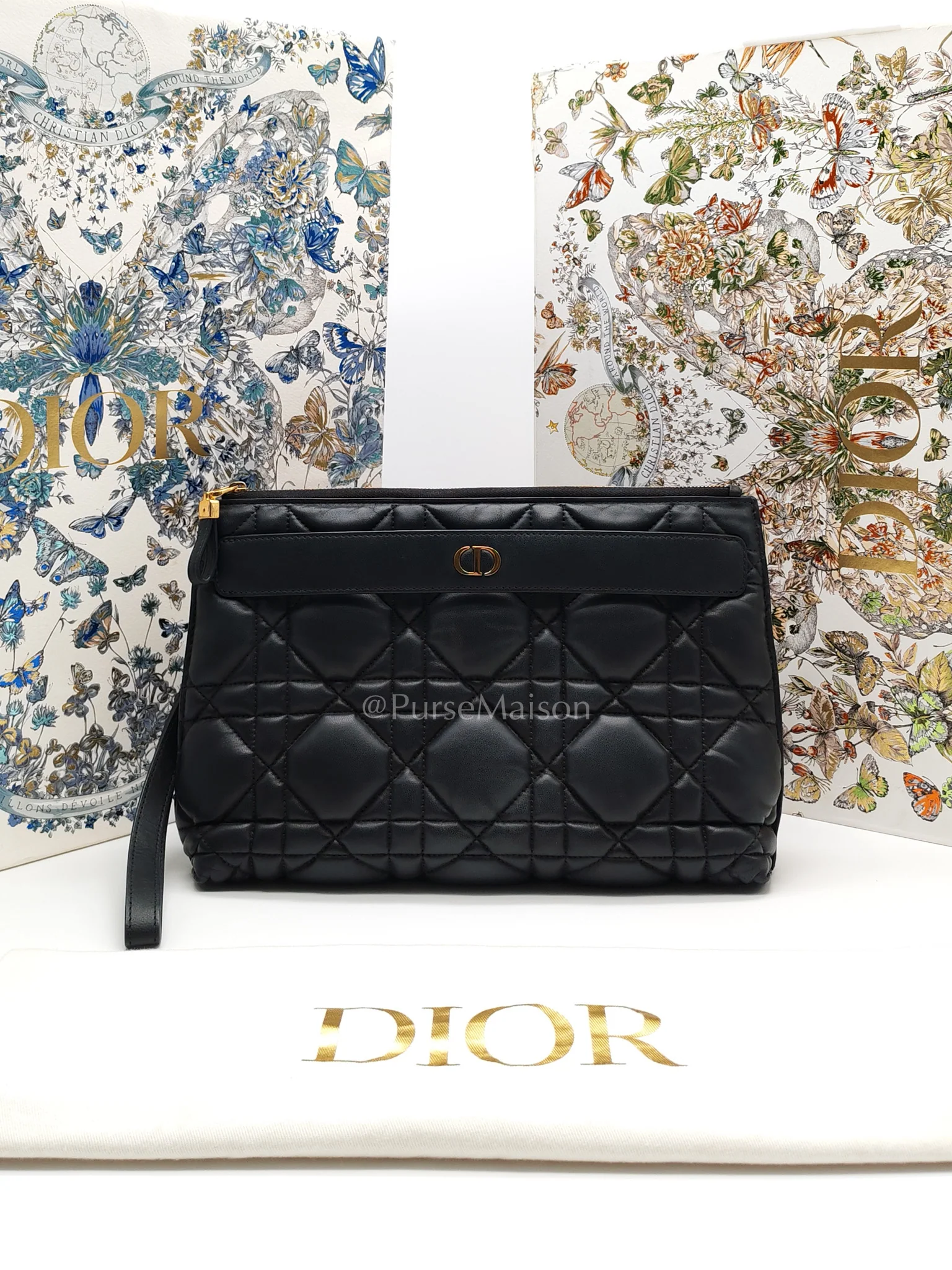 Christian Dior D-Every Large Black Cannage Quilt Lambskin Caro Pouch - Image 32