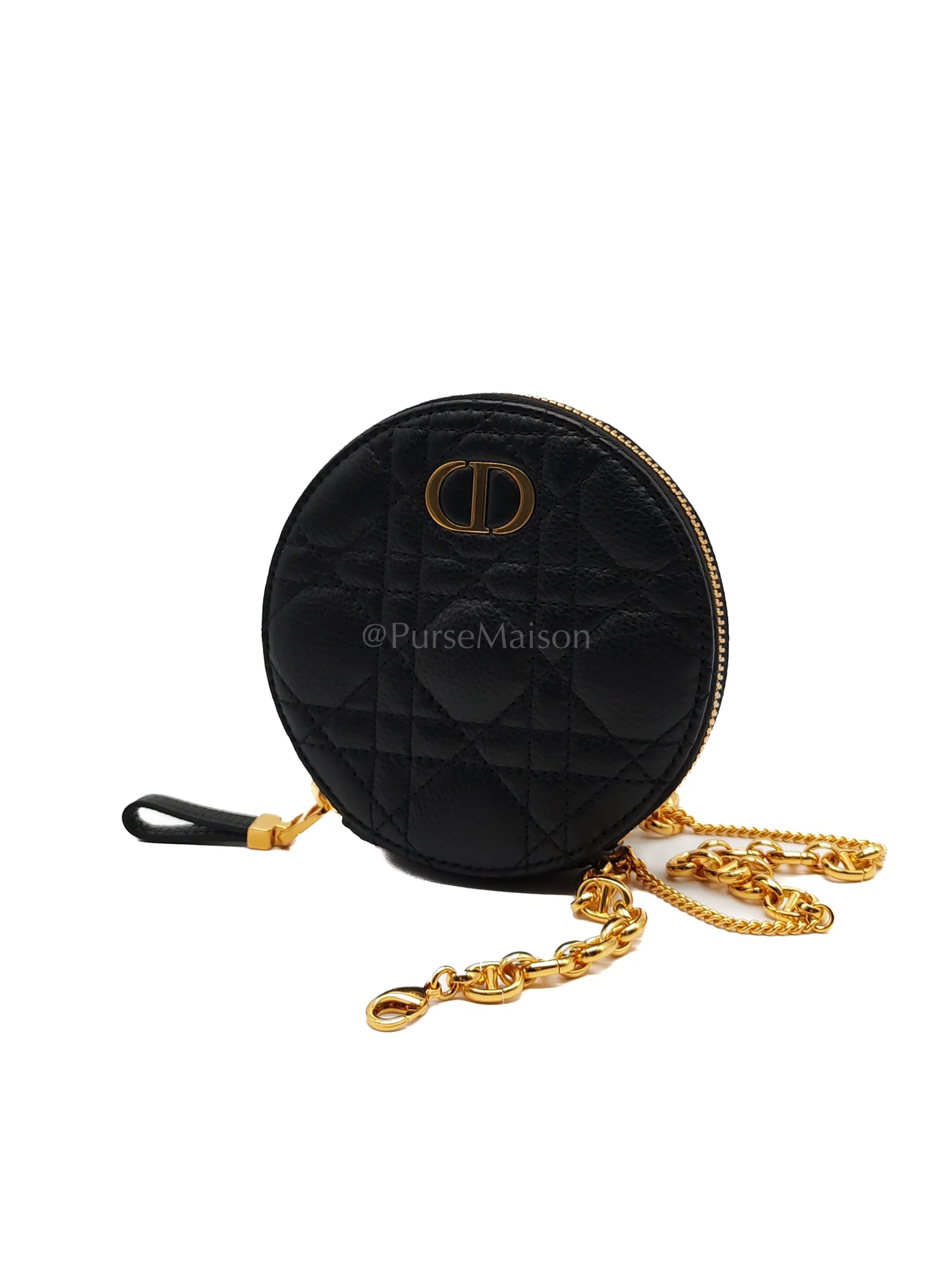 Christian Dior Caro Round Pouch in Black Cannage Calfskin Leather Chain Bag - Image 3