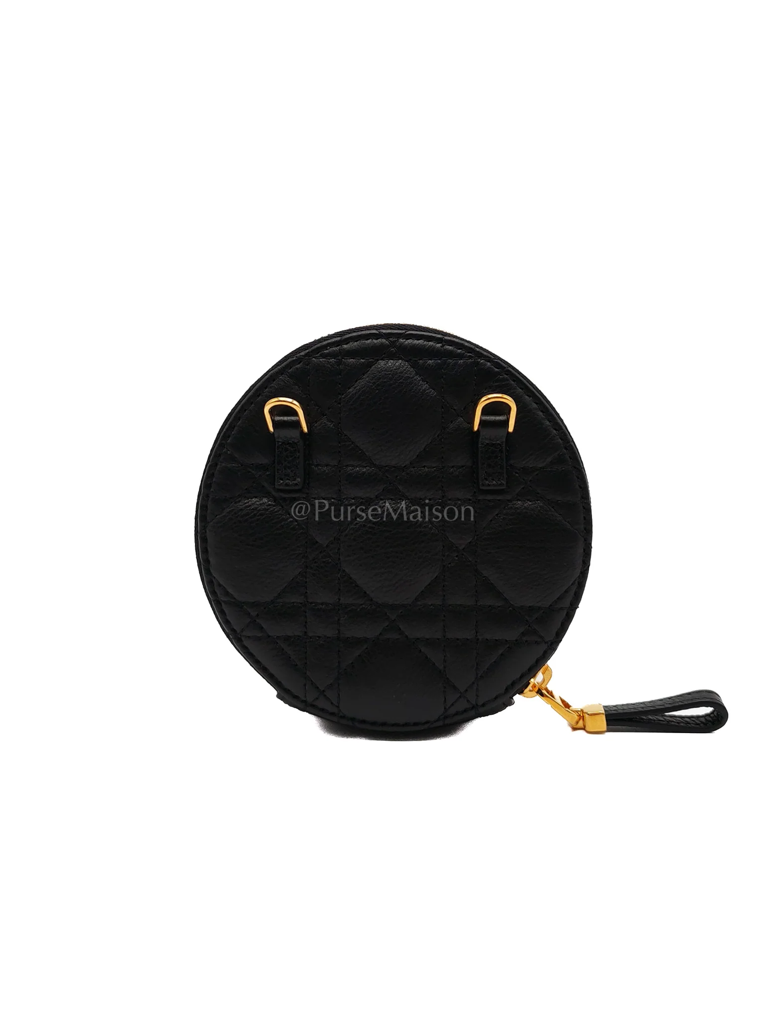 Christian Dior Caro Round Pouch in Black Cannage Calfskin Leather Chain Bag - Image 4