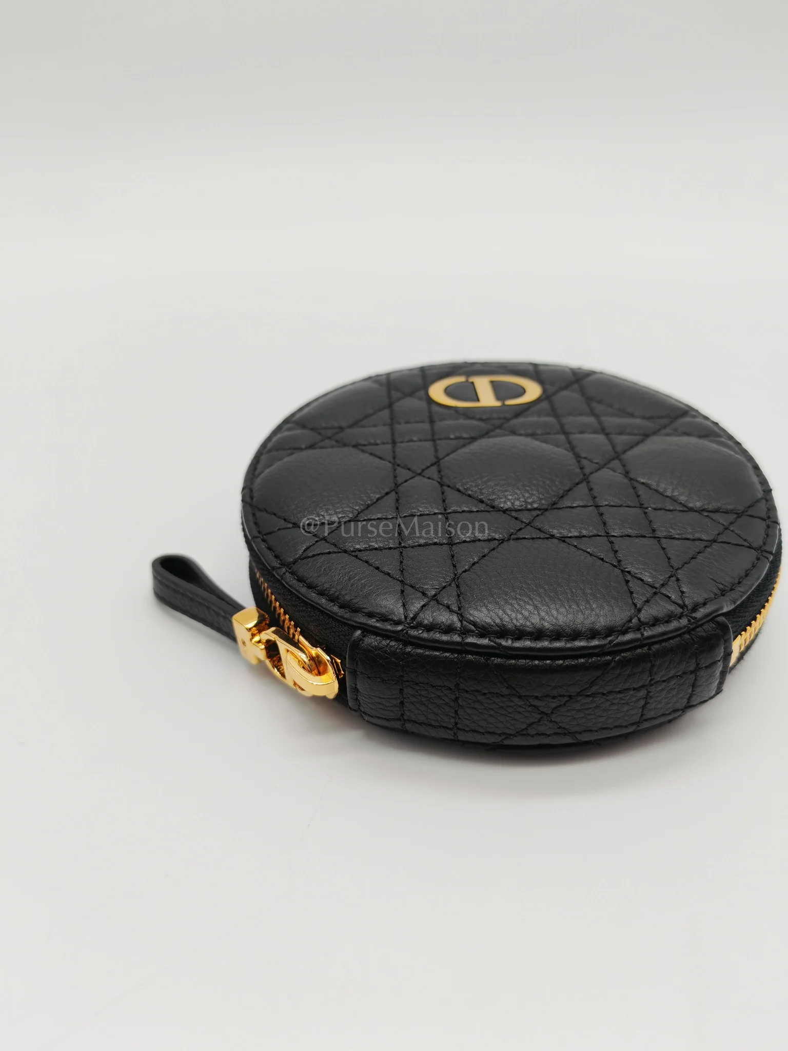 Christian Dior Caro Round Pouch in Black Cannage Calfskin Leather Chain Bag - Image 9
