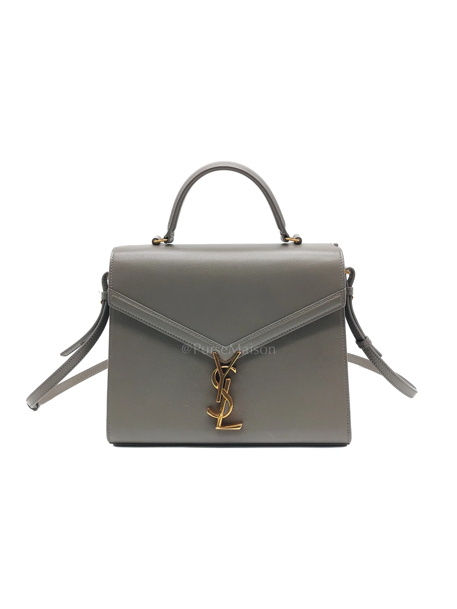 Yves Saint Laurent Cassandra Top Handle Medium in Dark Gray Grained Calfskin Leather
