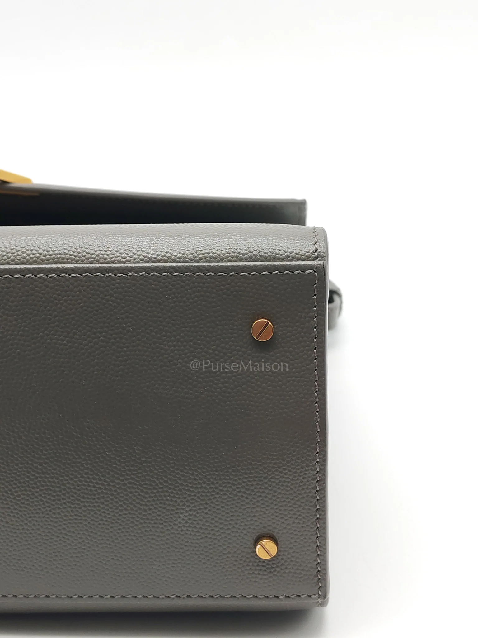 Yves Saint Laurent Cassandra Top Handle Medium in Dark Gray Grained Calfskin Leather - Image 11