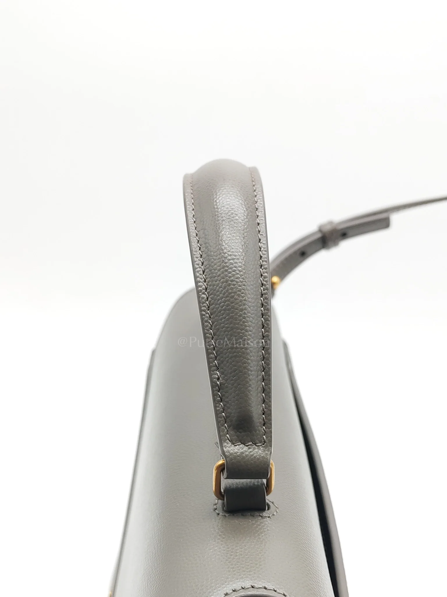 Yves Saint Laurent Cassandra Top Handle Medium in Dark Gray Grained Calfskin Leather - Image 16
