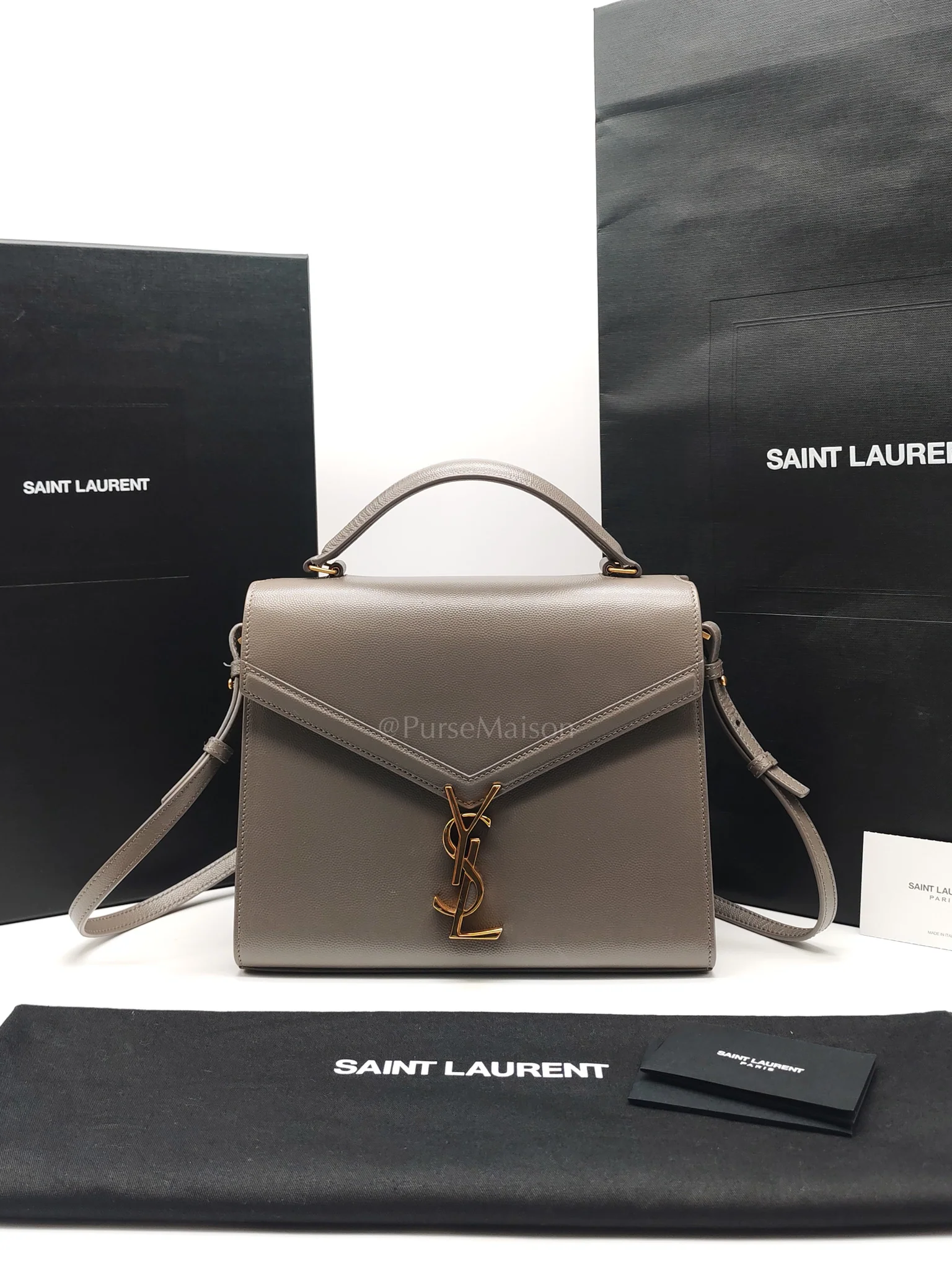Yves Saint Laurent Cassandra Top Handle Medium in Dark Gray Grained Calfskin Leather - Image 31