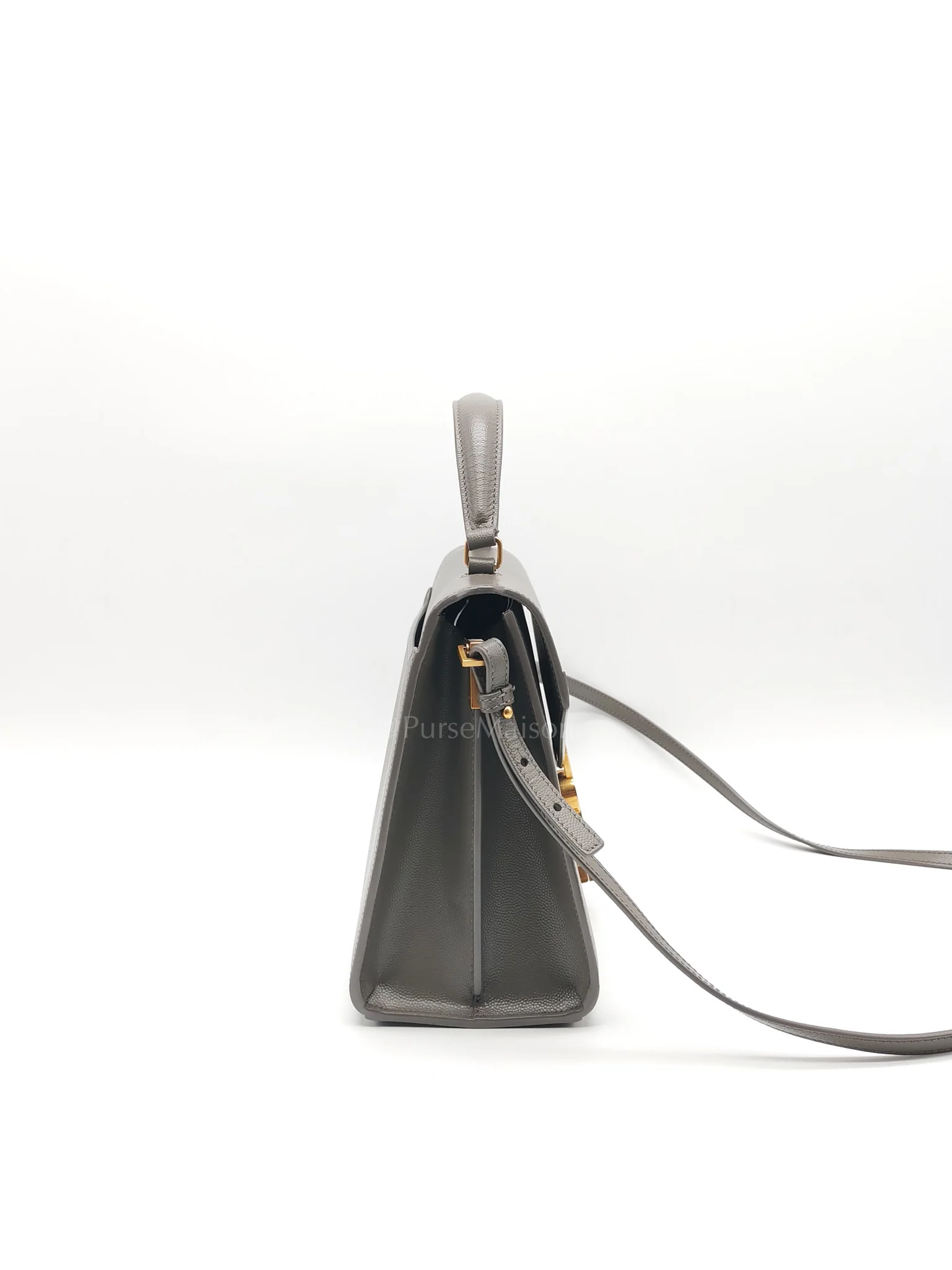 Yves Saint Laurent Cassandra Top Handle Medium in Dark Gray Grained Calfskin Leather - Image 6