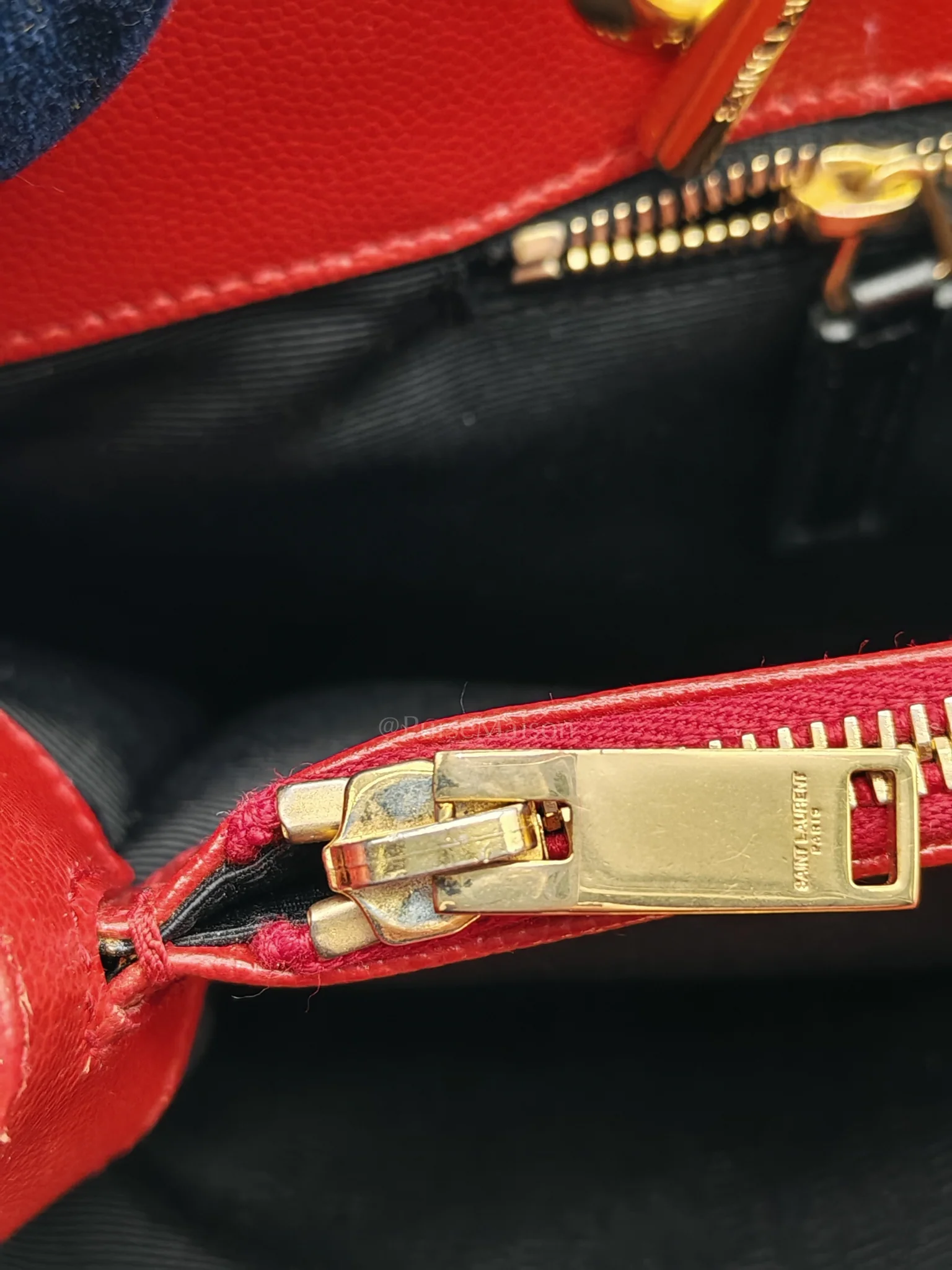 Yves Saint Laurent Cassandre Tote in Red Chevron Grained Calfskin Leather Tote Bag - Image 33