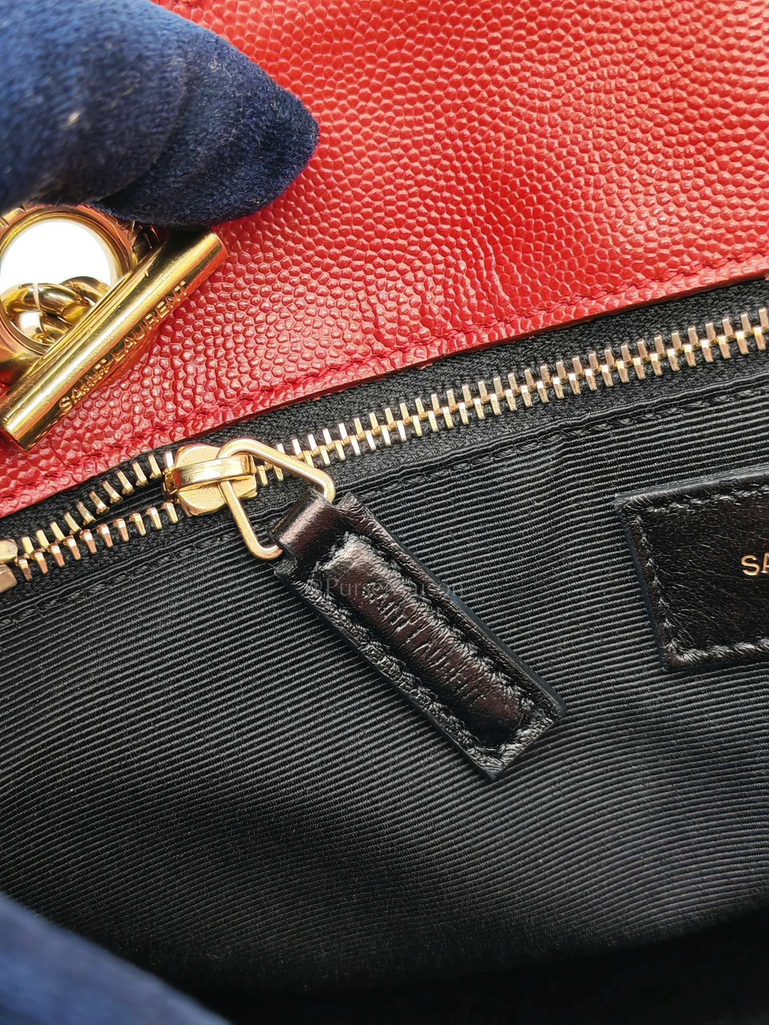 Yves Saint Laurent Cassandre Tote in Red Chevron Grained Calfskin Leather Tote Bag - Image 36