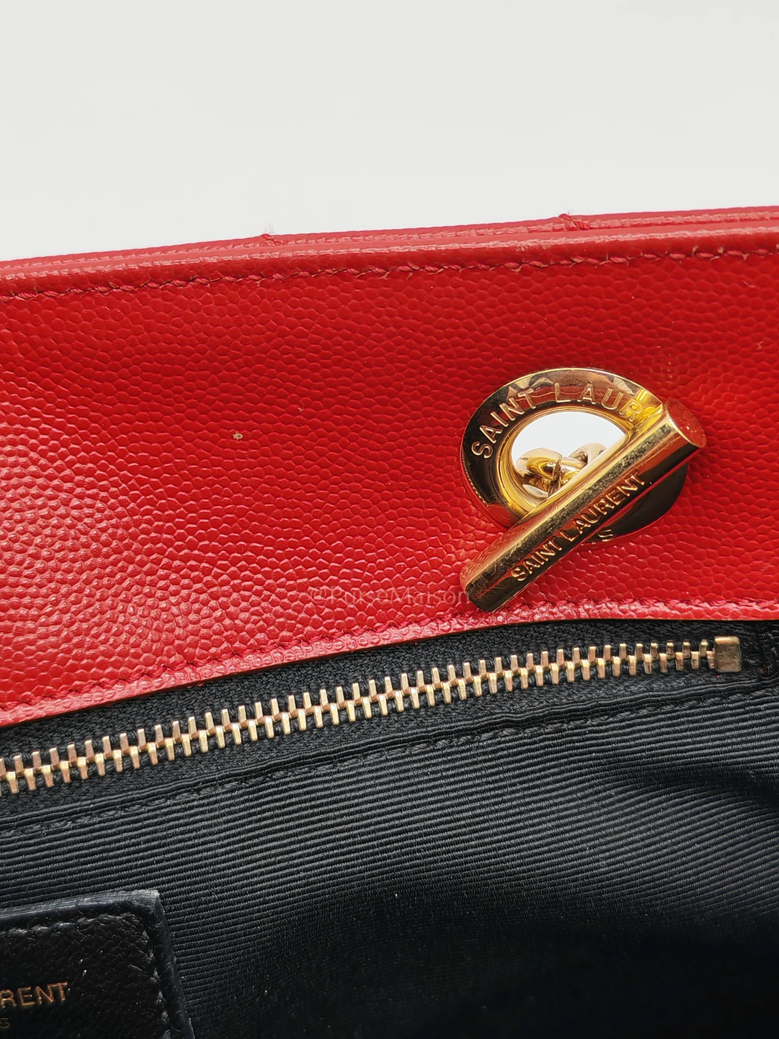 Yves Saint Laurent Cassandre Tote in Red Chevron Grained Calfskin Leather Tote Bag - Image 37