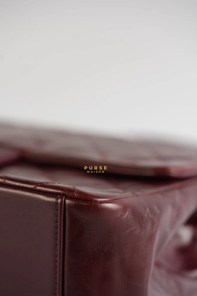Chanel Gold Bar Top Handle Quilted Glazed Calfskin Leather in Dark Red Series 23 - Image 13