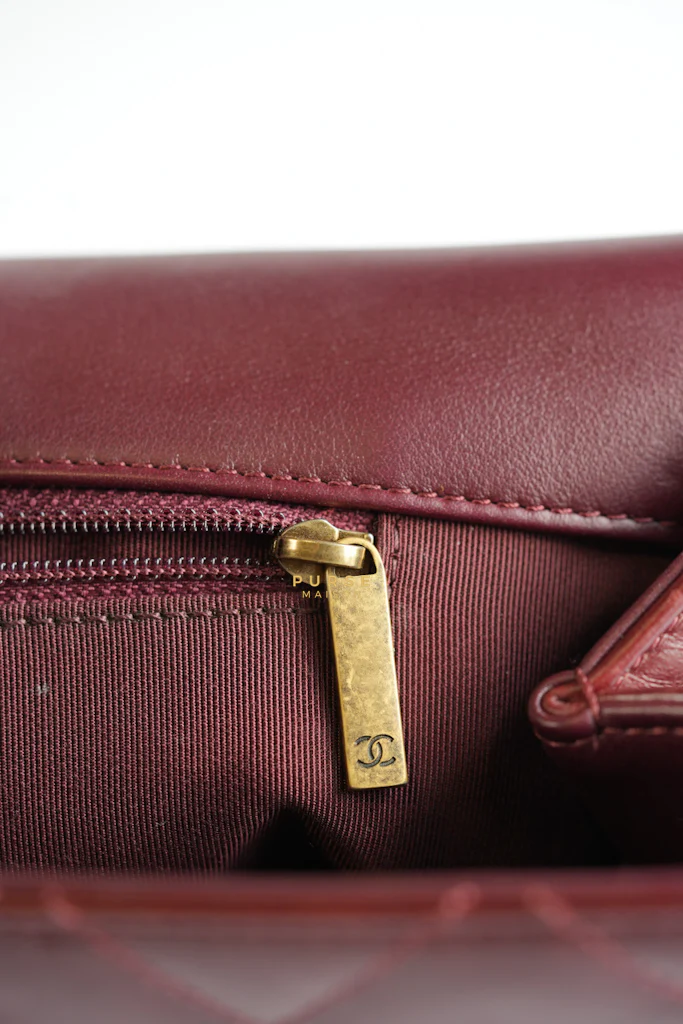 Chanel Gold Bar Top Handle Quilted Glazed Calfskin Leather in Dark Red Series 23 - Image 32