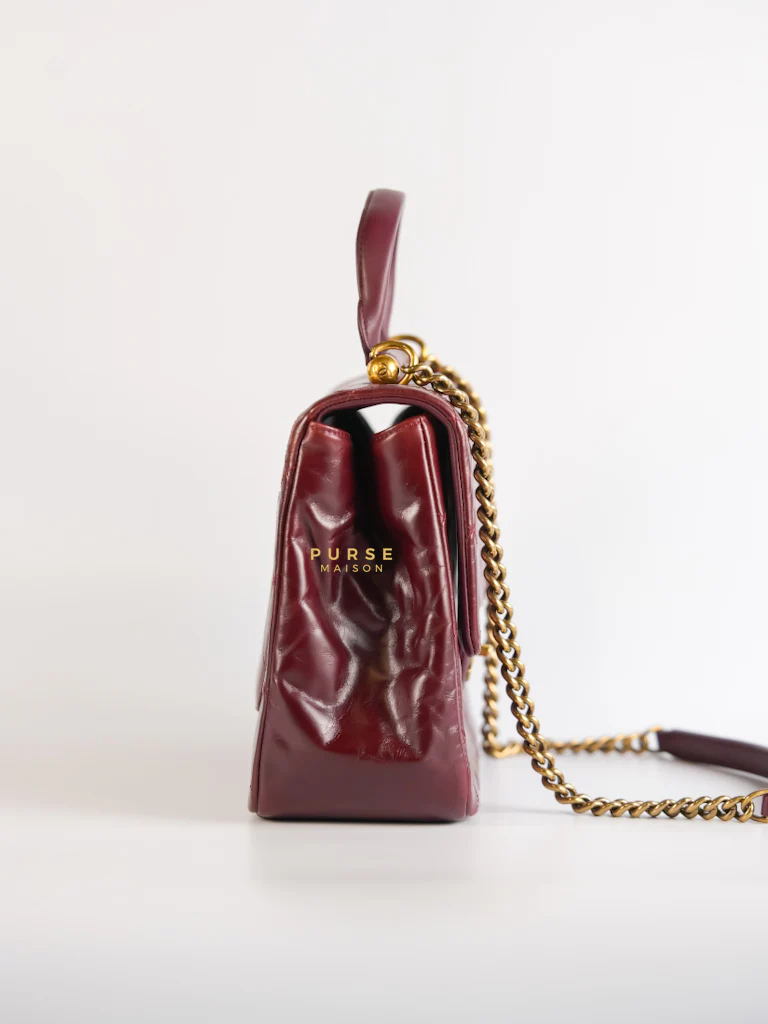 Chanel Gold Bar Top Handle Quilted Glazed Calfskin Leather in Dark Red Series 23 - Image 4