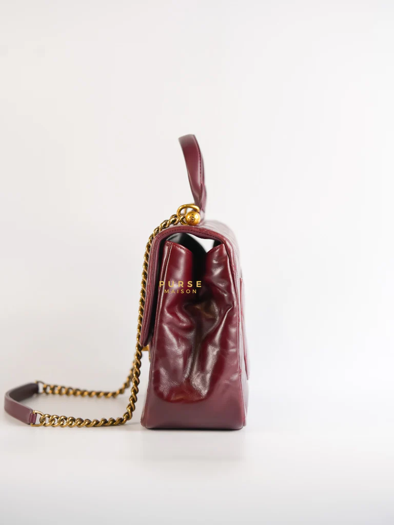 Chanel Gold Bar Top Handle Quilted Glazed Calfskin Leather in Dark Red Series 23 - Image 5