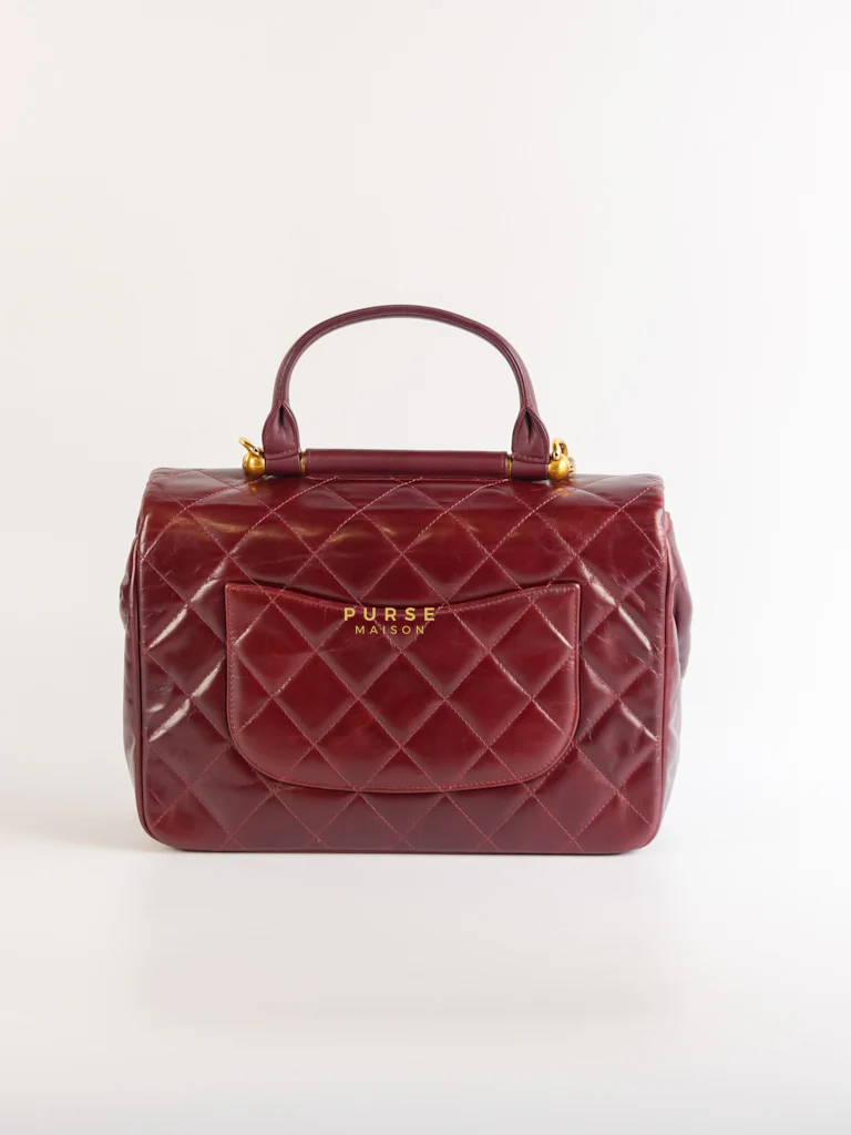 Chanel Gold Bar Top Handle Quilted Glazed Calfskin Leather in Dark Red Series 23 - Image 6