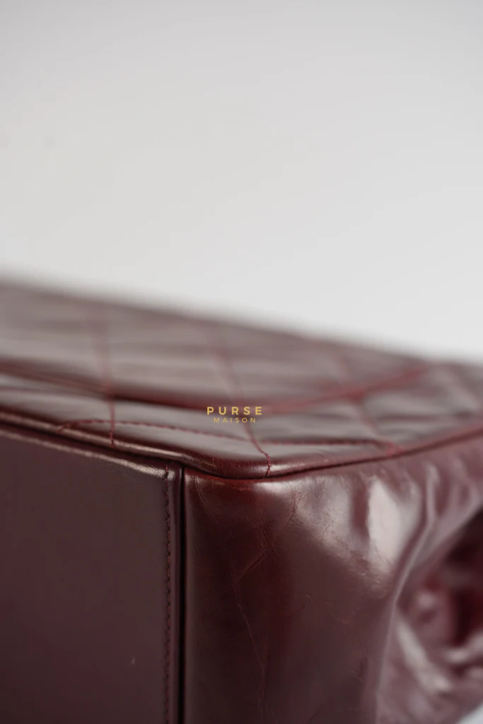 Chanel Gold Bar Top Handle Quilted Glazed Calfskin Leather in Dark Red Series 23 - Image 8