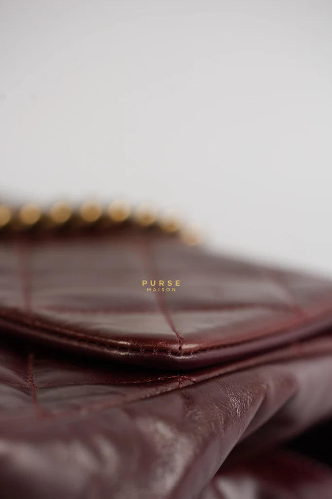 Chanel Gold Bar Top Handle Quilted Glazed Calfskin Leather in Dark Red Series 23 - Image 9