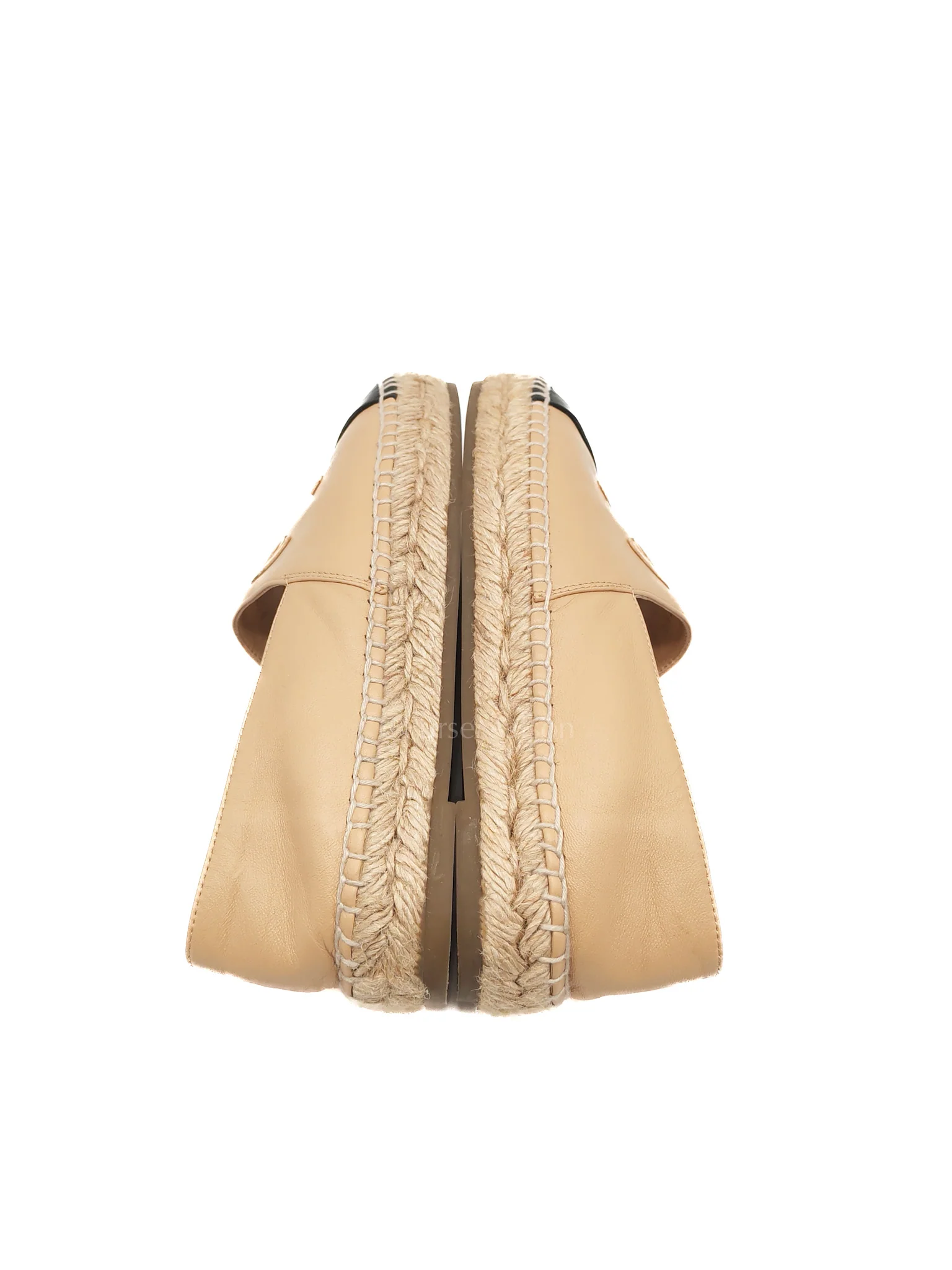 Chanel CC Espadrilles in Beige Lambskin Leather and Black Toe Size 37 EU (23.5cm) - Image 4