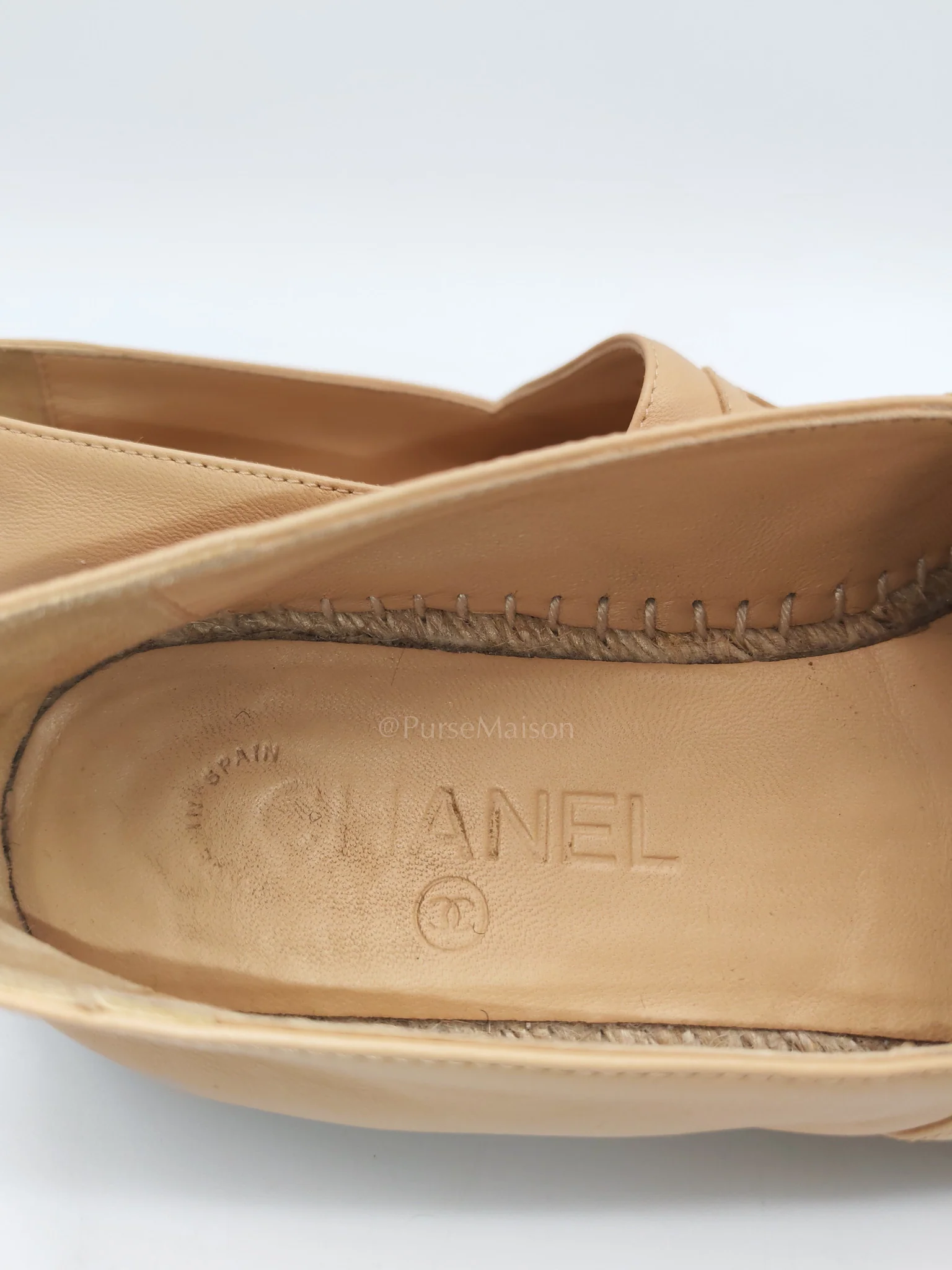Chanel CC Espadrilles in Beige Lambskin Leather and Black Toe Size 37 EU (23.5cm) - Image 9