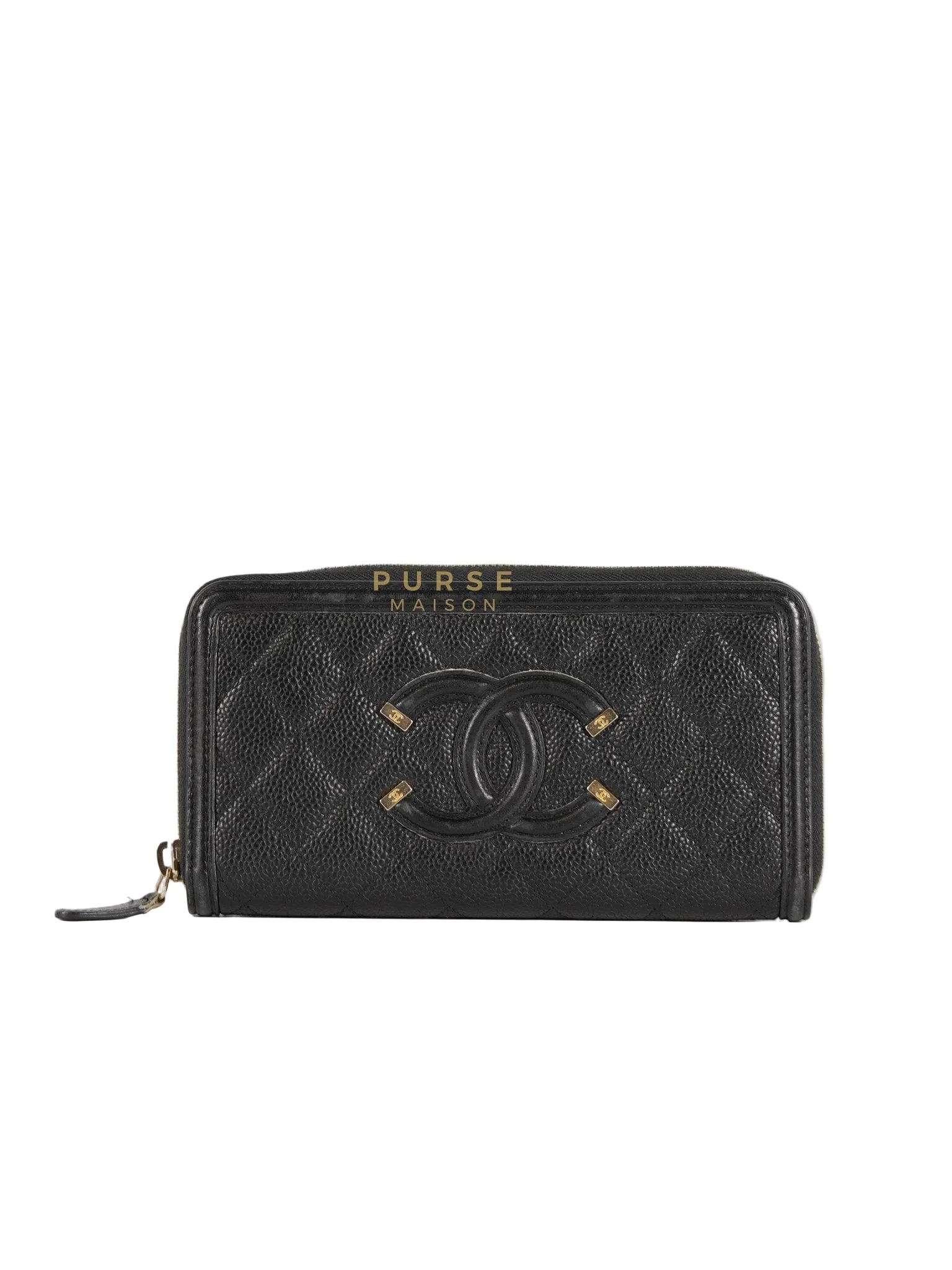 Chanel CC Filigree Long Wallet in Black Caviar Leather & Light Gold Hardware Series 26
