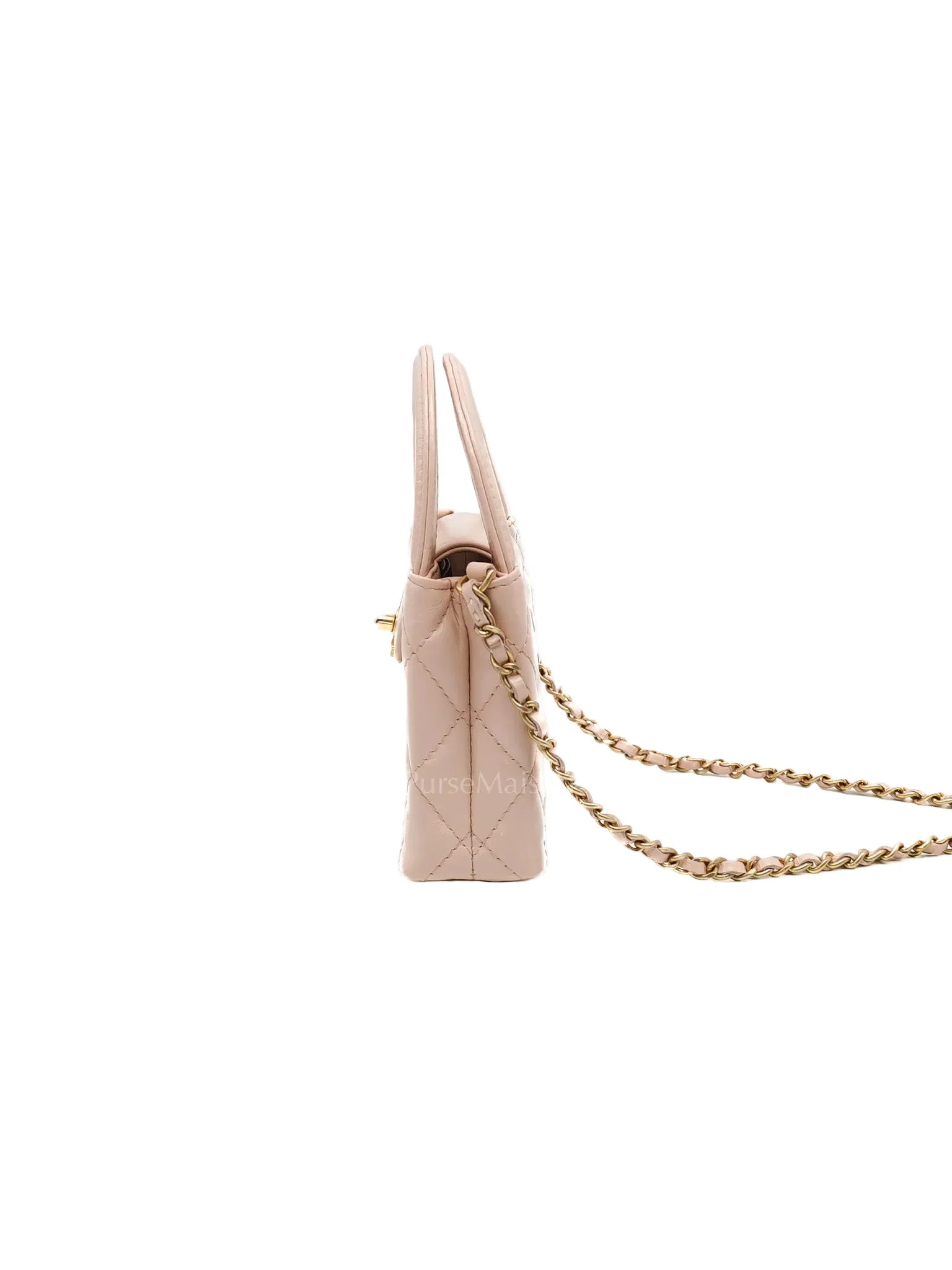 Chanel CC Kelly Micro in Light Pink Calfskin Leather in Aged Gold Hardware (Microchip) - Image 5