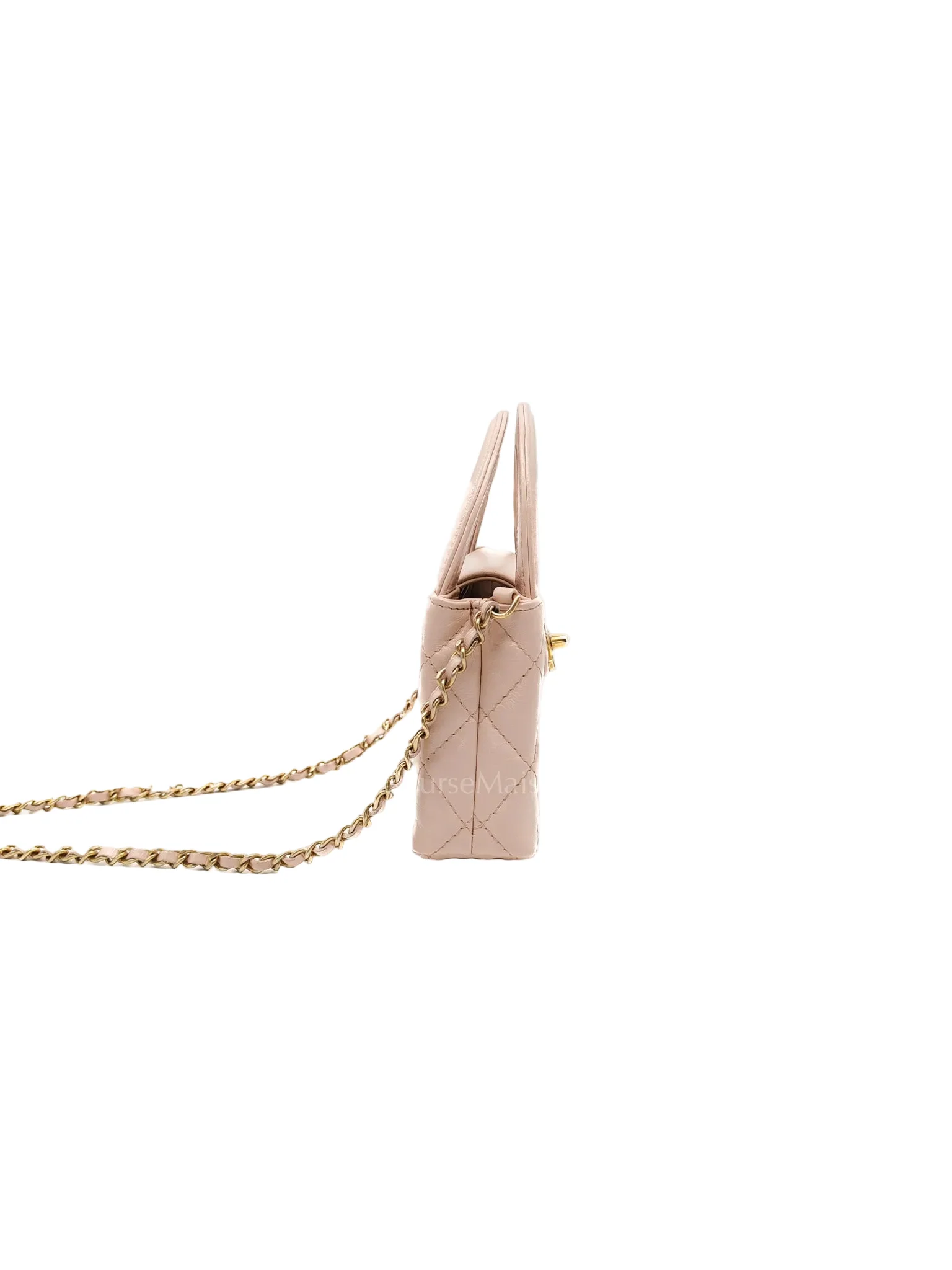 Chanel CC Kelly Micro in Light Pink Calfskin Leather in Aged Gold Hardware (Microchip) - Image 6