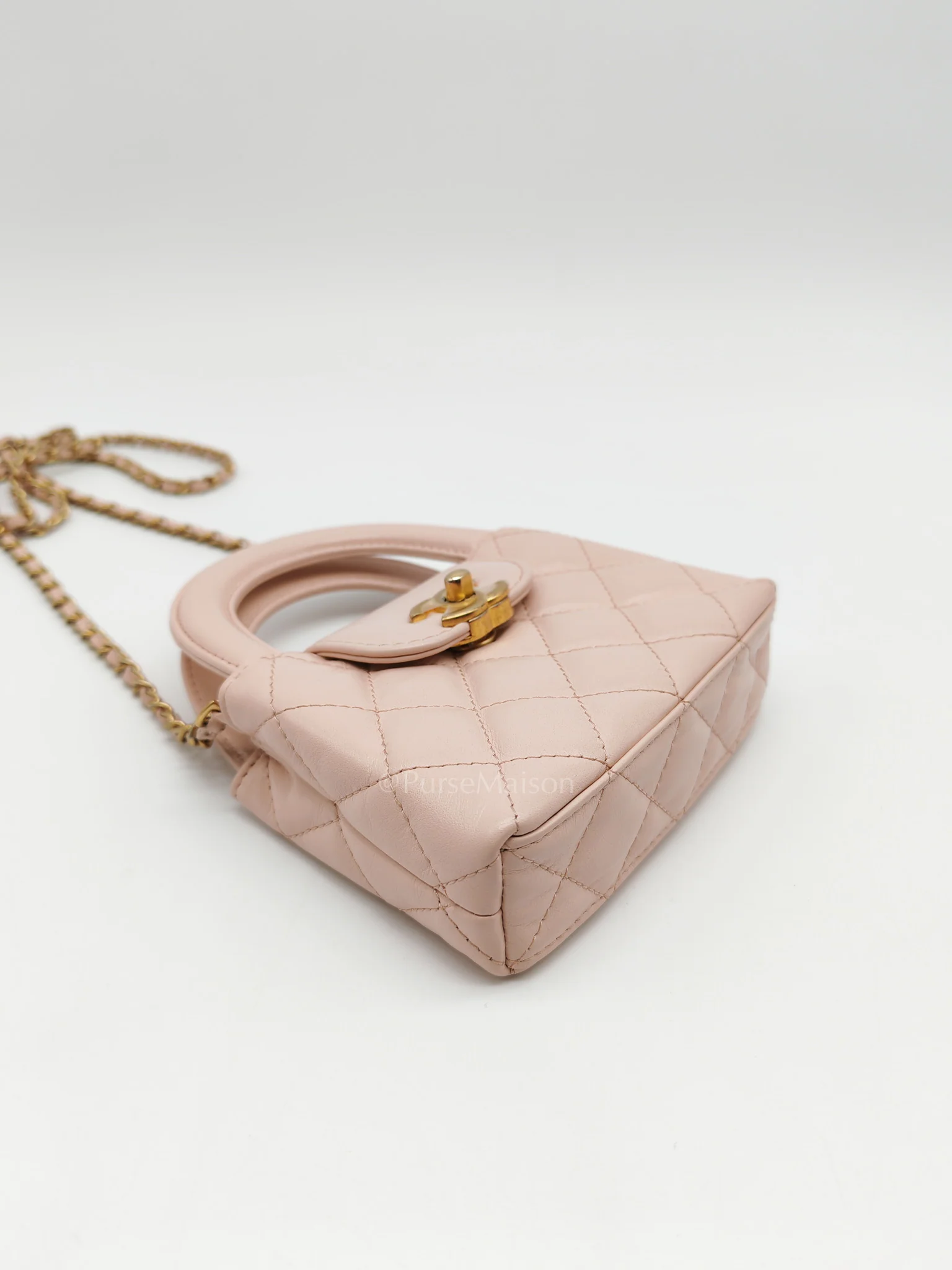 Chanel CC Kelly Micro in Light Pink Calfskin Leather in Aged Gold Hardware (Microchip) - Image 8