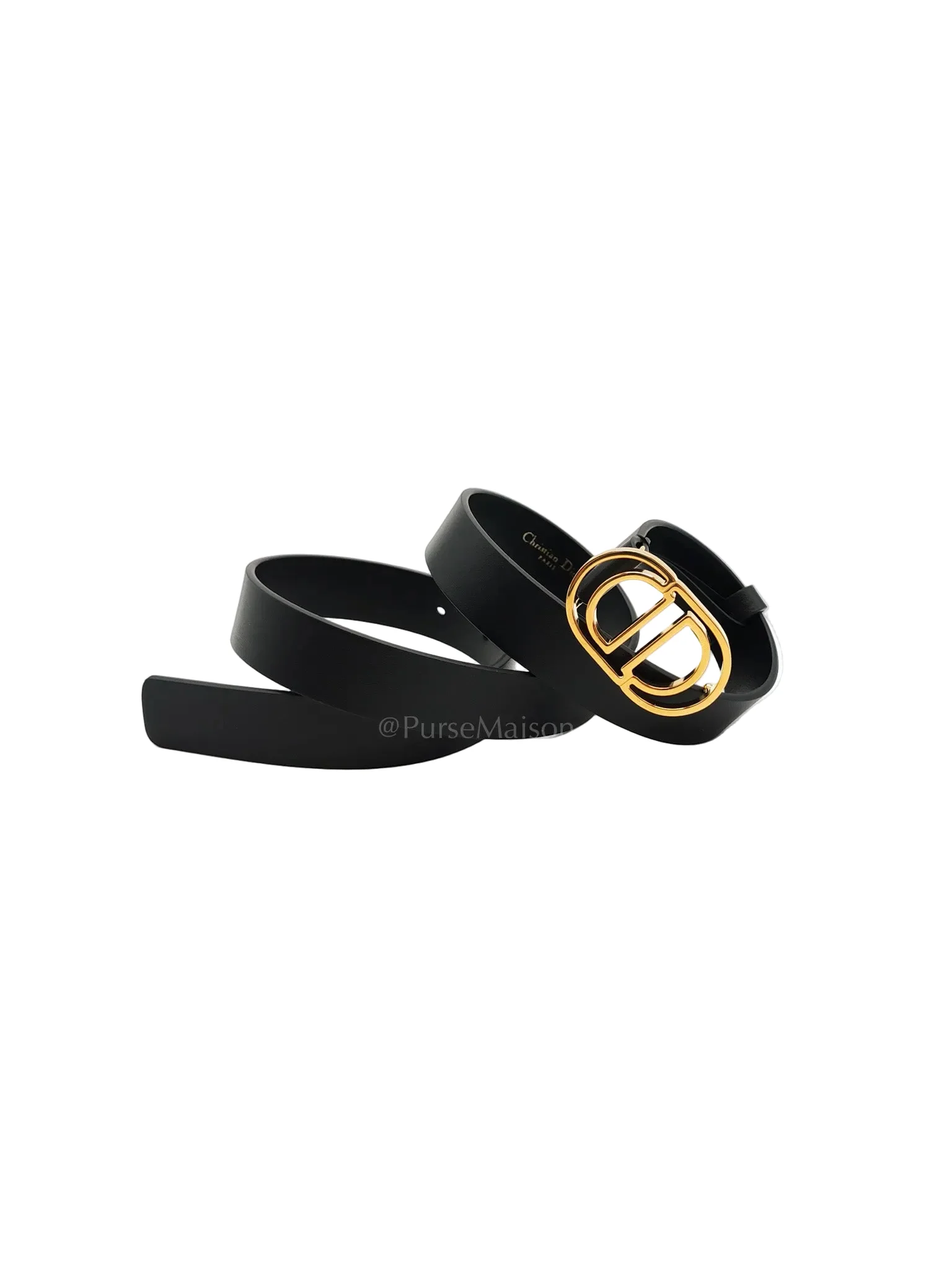 Christian Dior CD Cut Logo Buckle Belt Black Leather 80cm - Image 3