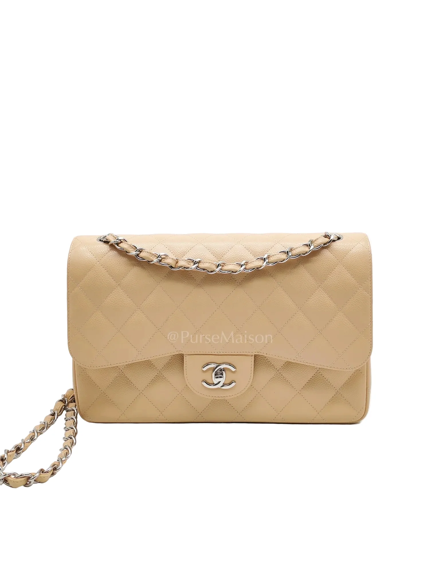 Chanel Classic Double Flap Jumbo in Beige Clair Caviar Calfskin Leather and Silver Hardware 16