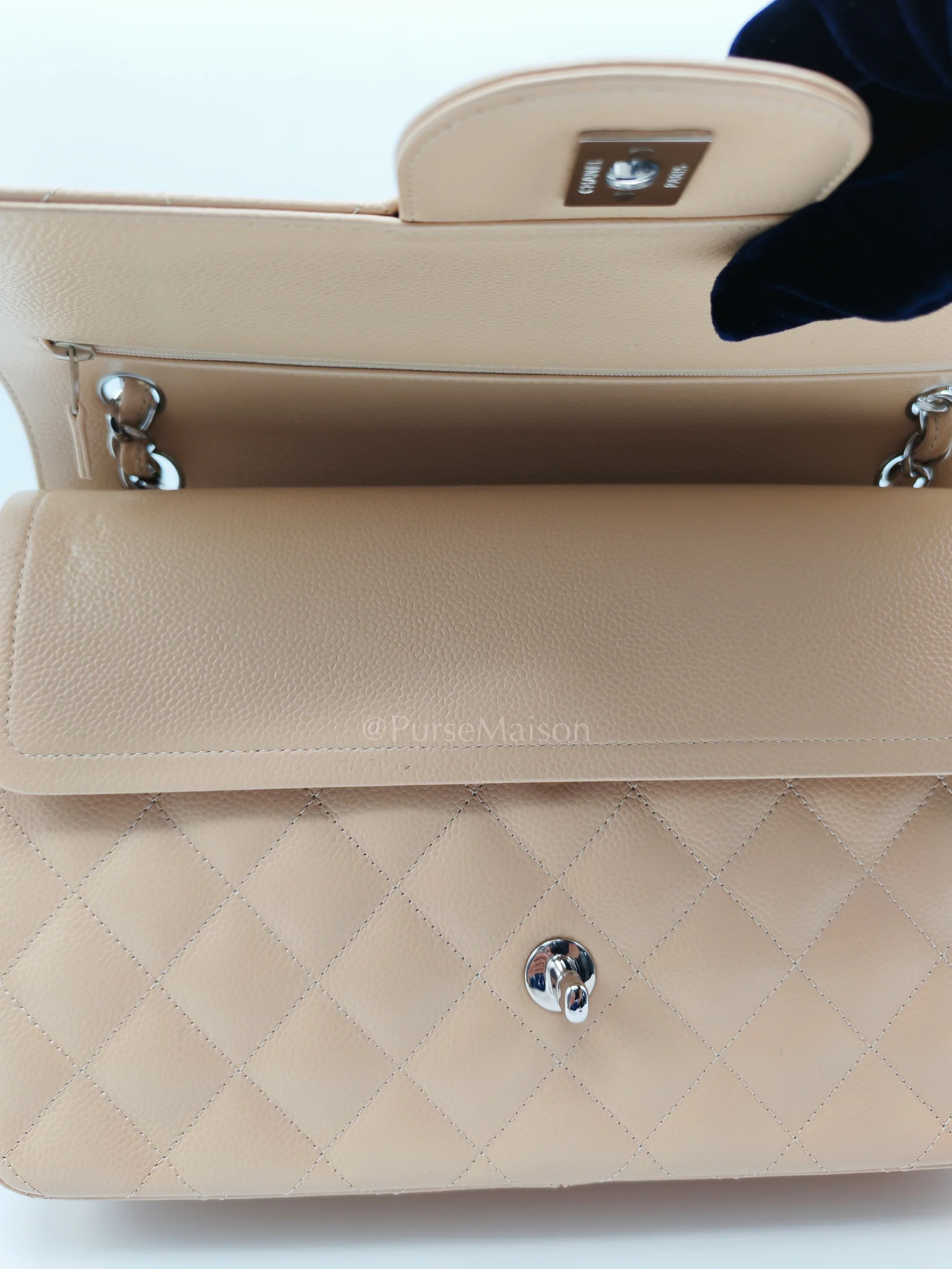 Chanel Classic Double Flap Jumbo in Beige Clair Caviar Calfskin Leather and Silver Hardware 16 - Image 21