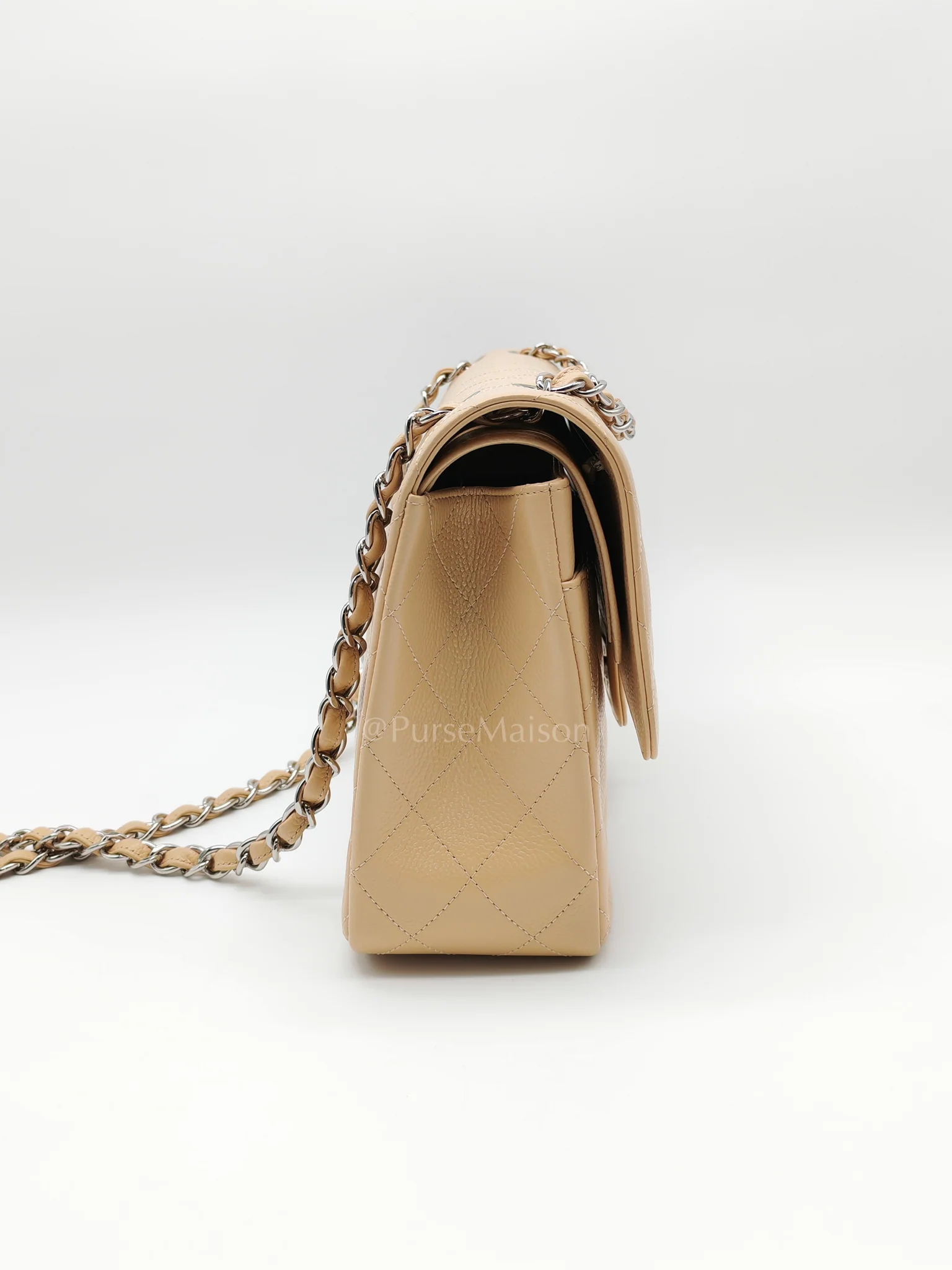 Chanel Classic Double Flap Jumbo in Beige Clair Caviar Calfskin Leather and Silver Hardware 16 - Image 5