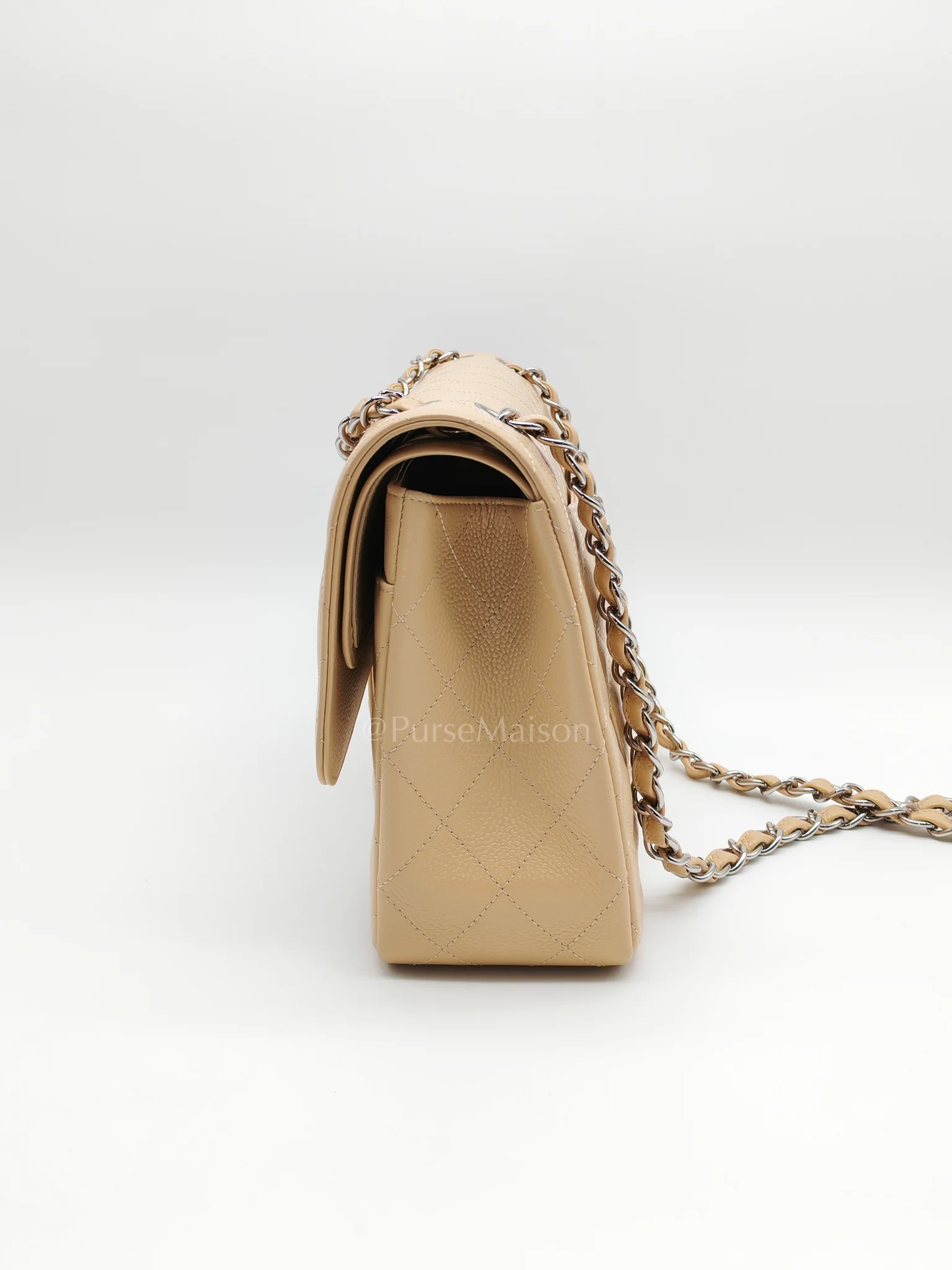 Chanel Classic Double Flap Jumbo in Beige Clair Caviar Calfskin Leather and Silver Hardware 16 - Image 6