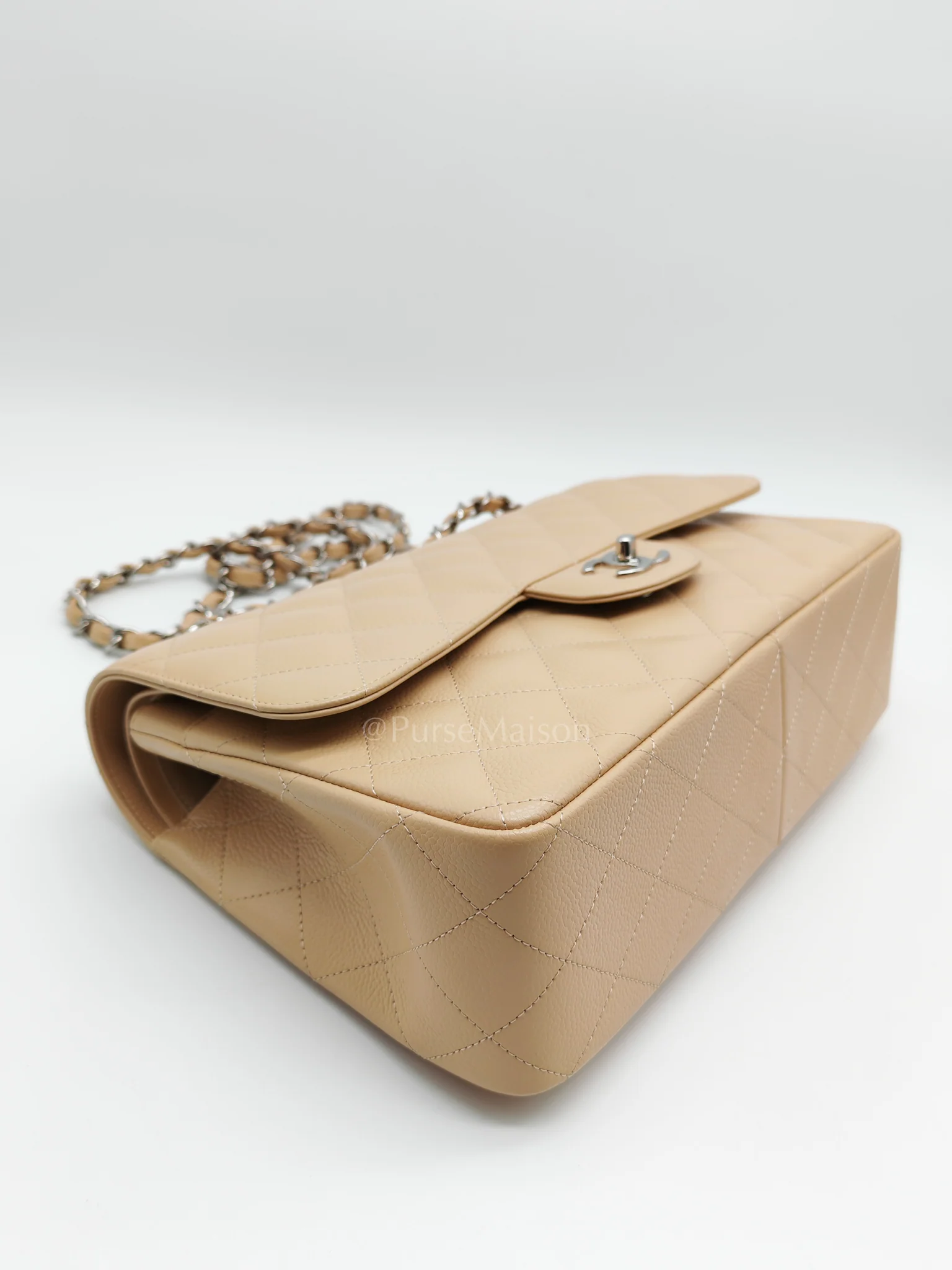 Chanel Classic Double Flap Jumbo in Beige Clair Caviar Calfskin Leather and Silver Hardware 16 - Image 8