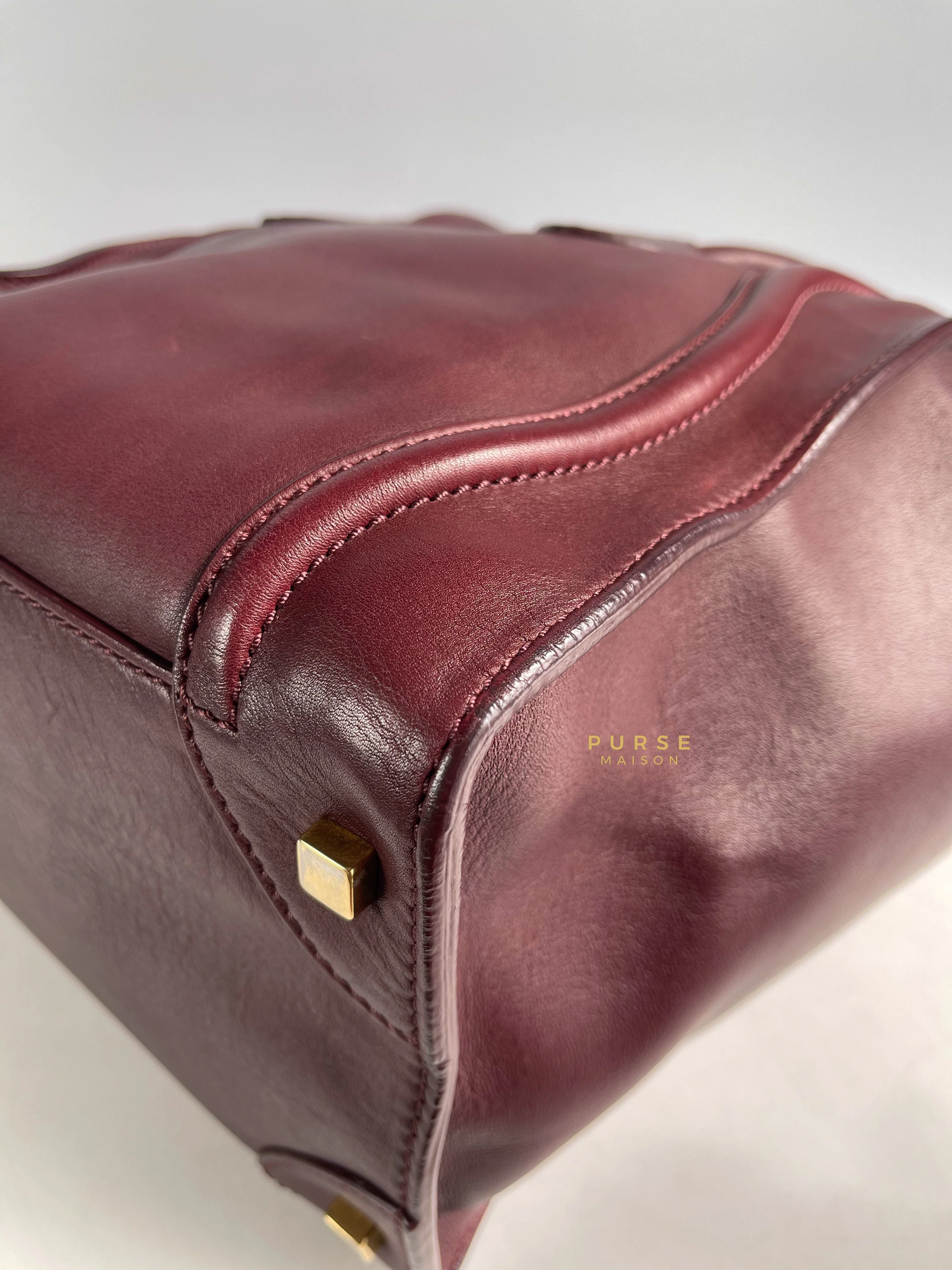Celine Celine Burgundy Smooth Calfskin Leather Mini Luggage Tote Bag - Image 10