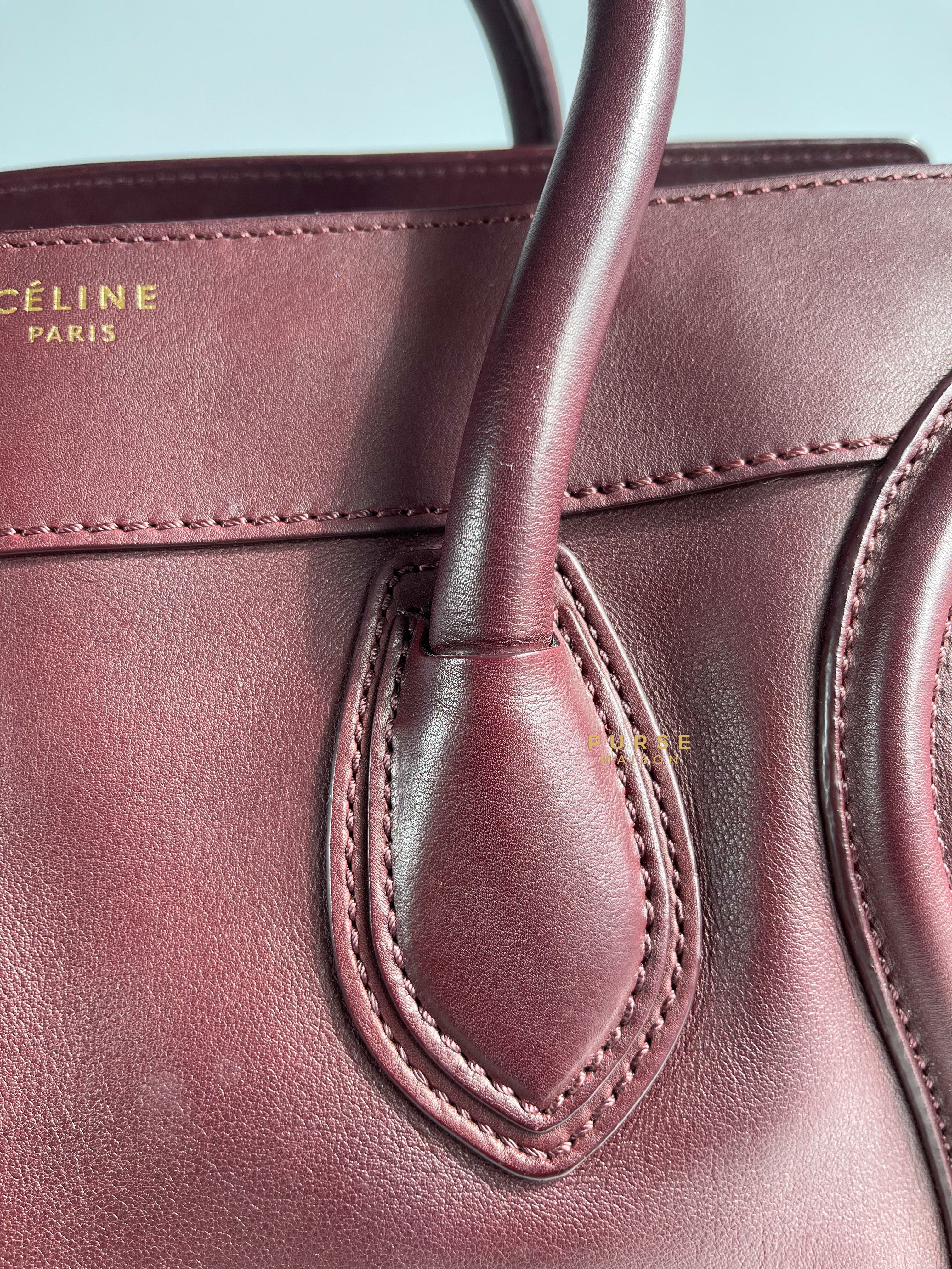 Celine Celine Burgundy Smooth Calfskin Leather Mini Luggage Tote Bag - Image 14