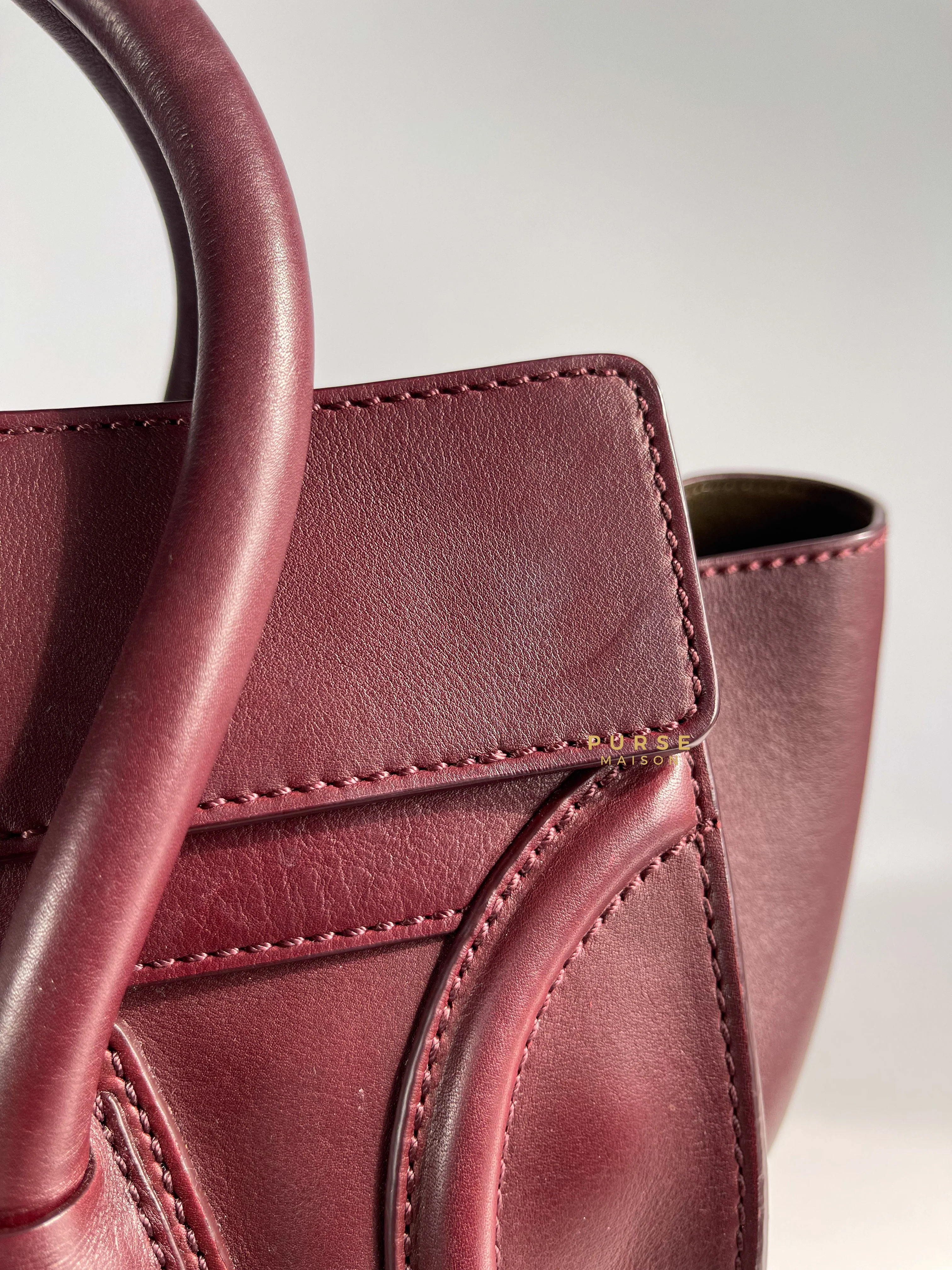 Celine Celine Burgundy Smooth Calfskin Leather Mini Luggage Tote Bag - Image 15
