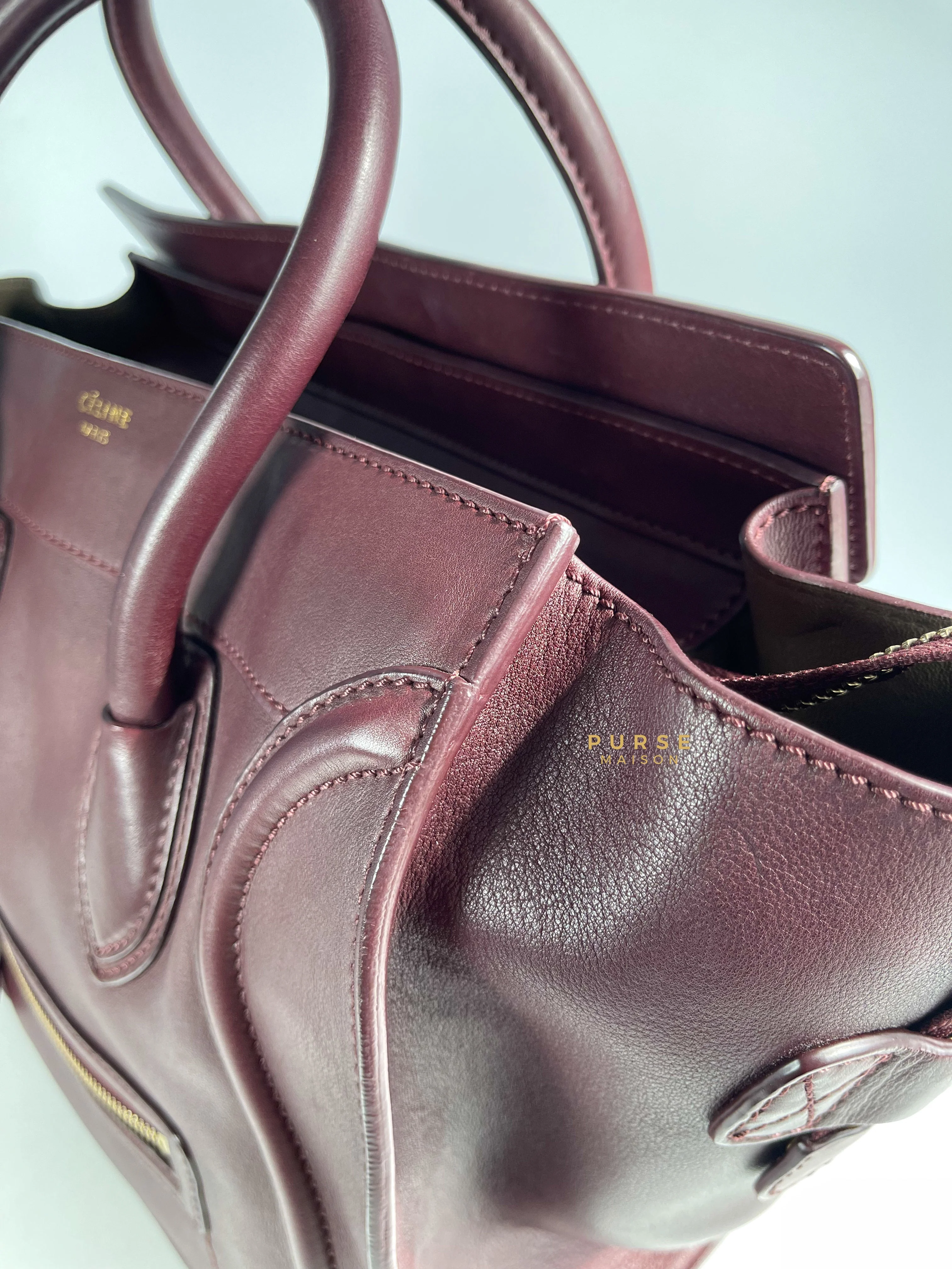Celine Celine Burgundy Smooth Calfskin Leather Mini Luggage Tote Bag - Image 16
