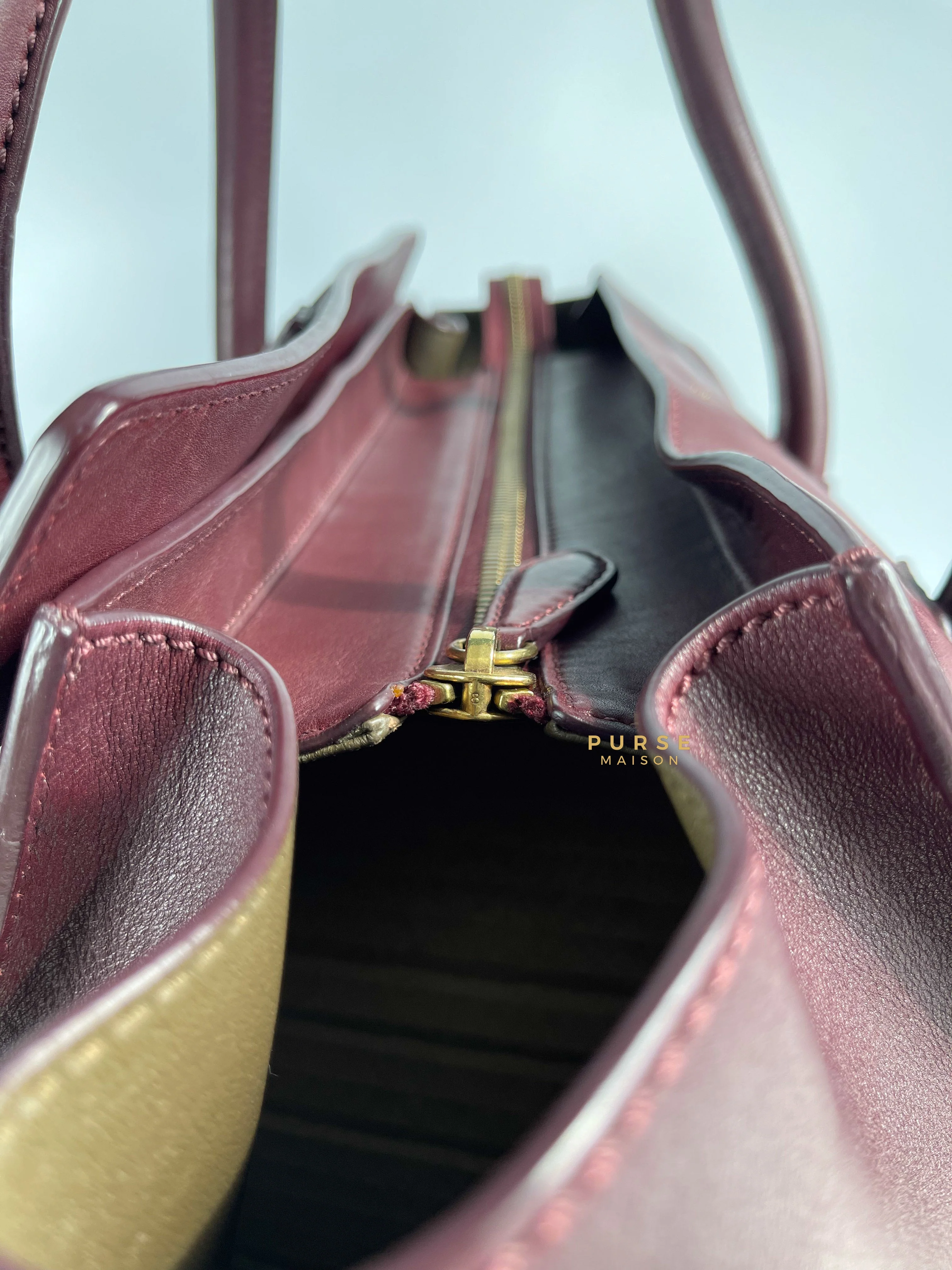 Celine Celine Burgundy Smooth Calfskin Leather Mini Luggage Tote Bag - Image 21