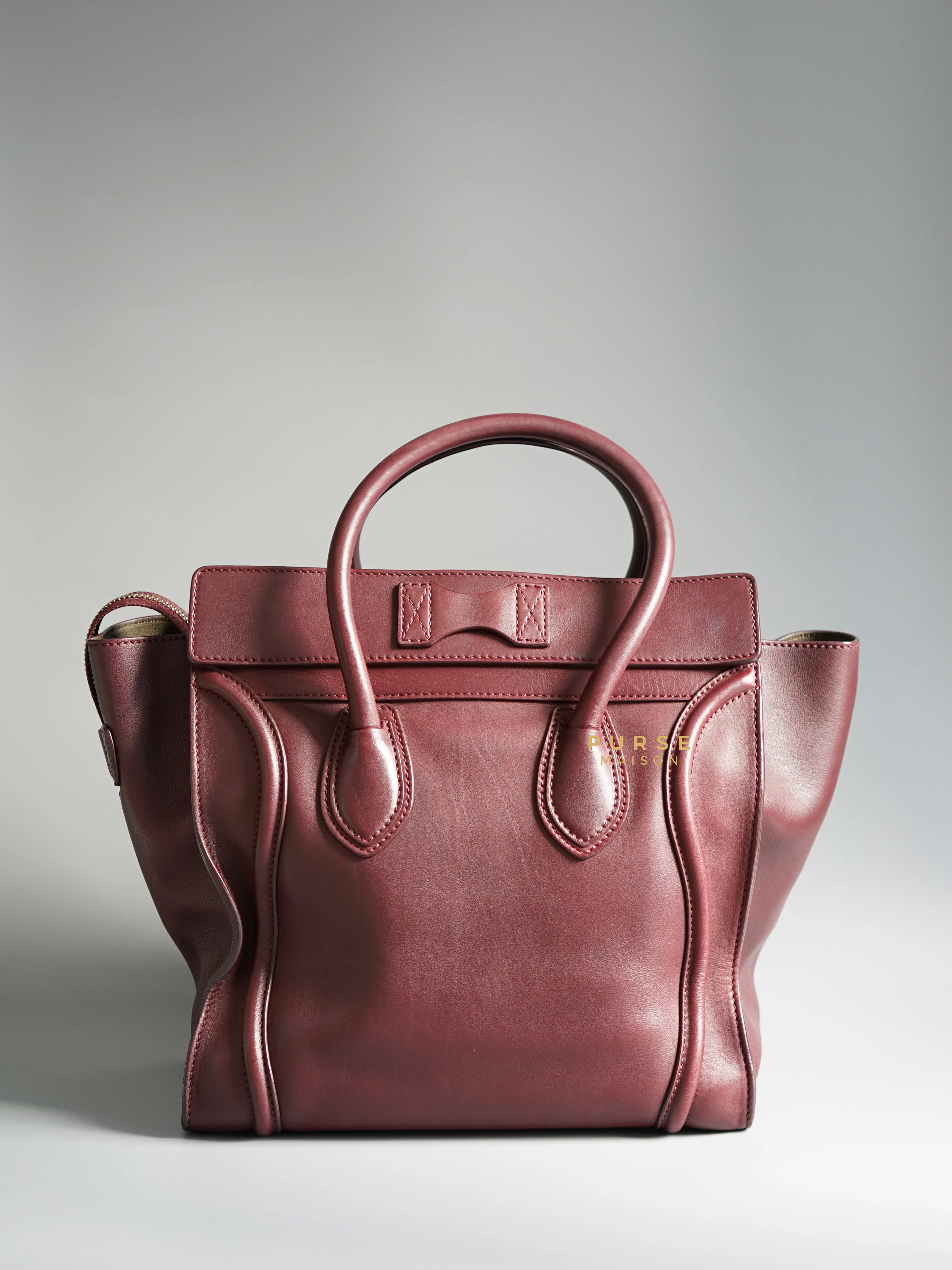 Celine Celine Burgundy Smooth Calfskin Leather Mini Luggage Tote Bag - Image 3