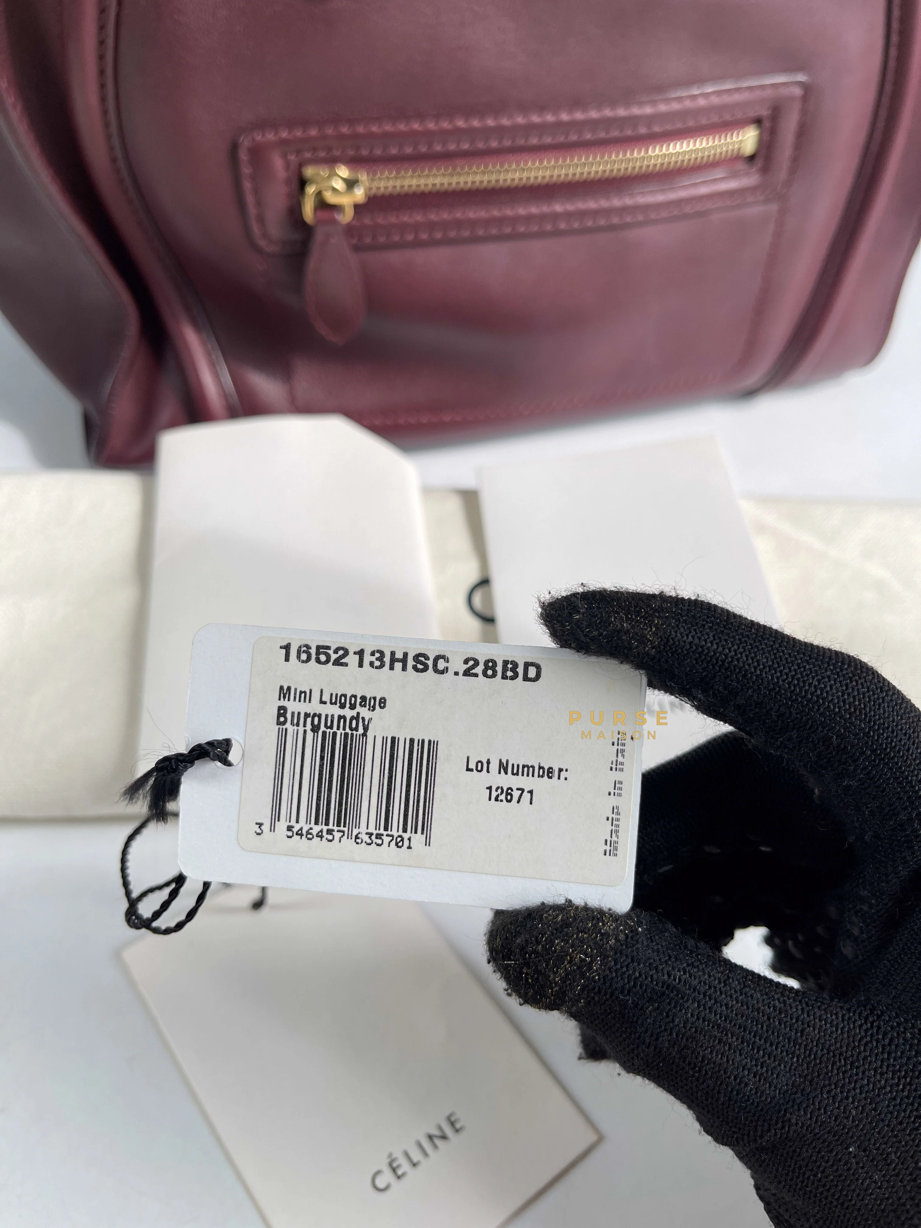 Celine Celine Burgundy Smooth Calfskin Leather Mini Luggage Tote Bag - Image 31