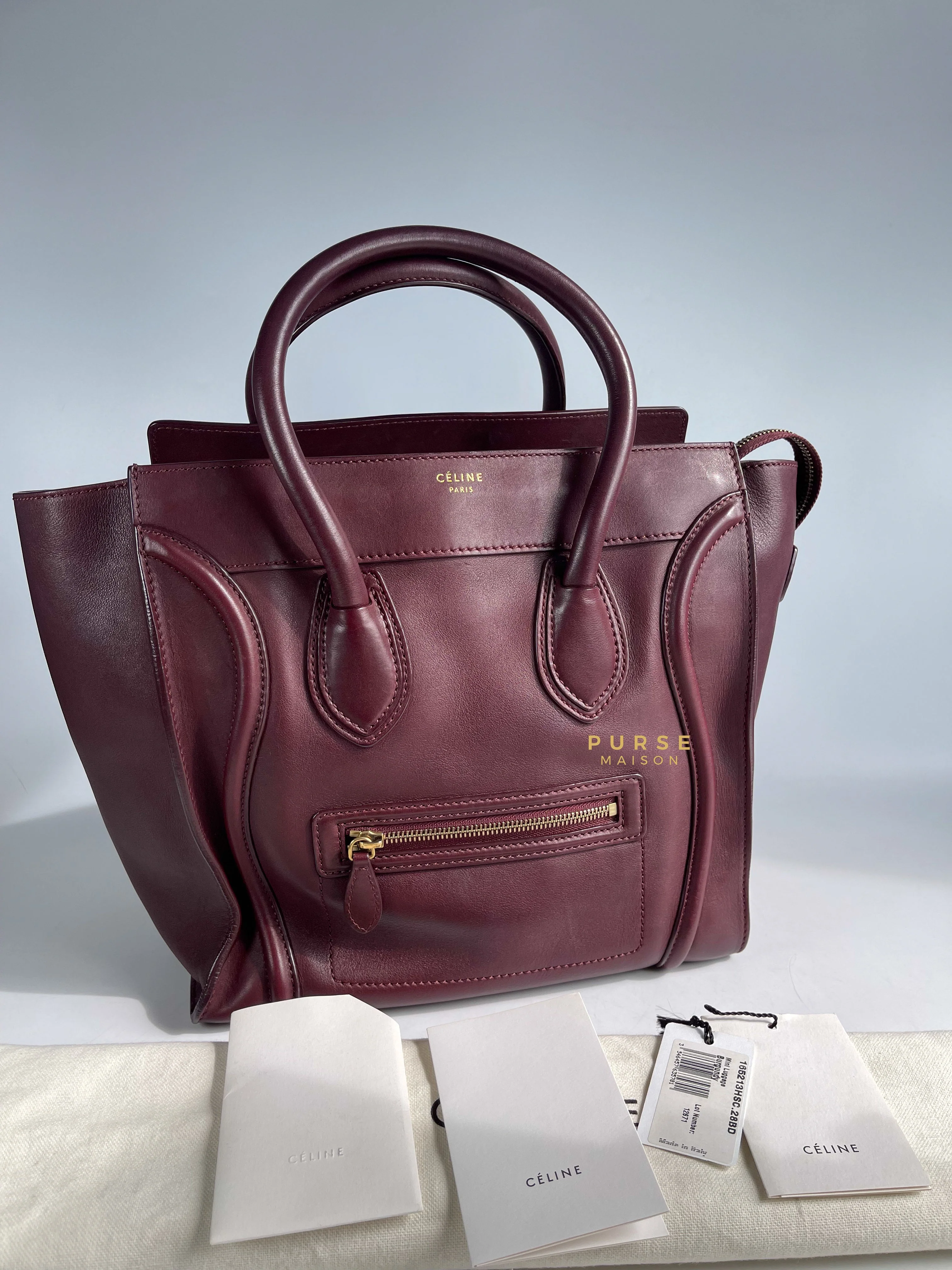 Celine Celine Burgundy Smooth Calfskin Leather Mini Luggage Tote Bag - Image 34