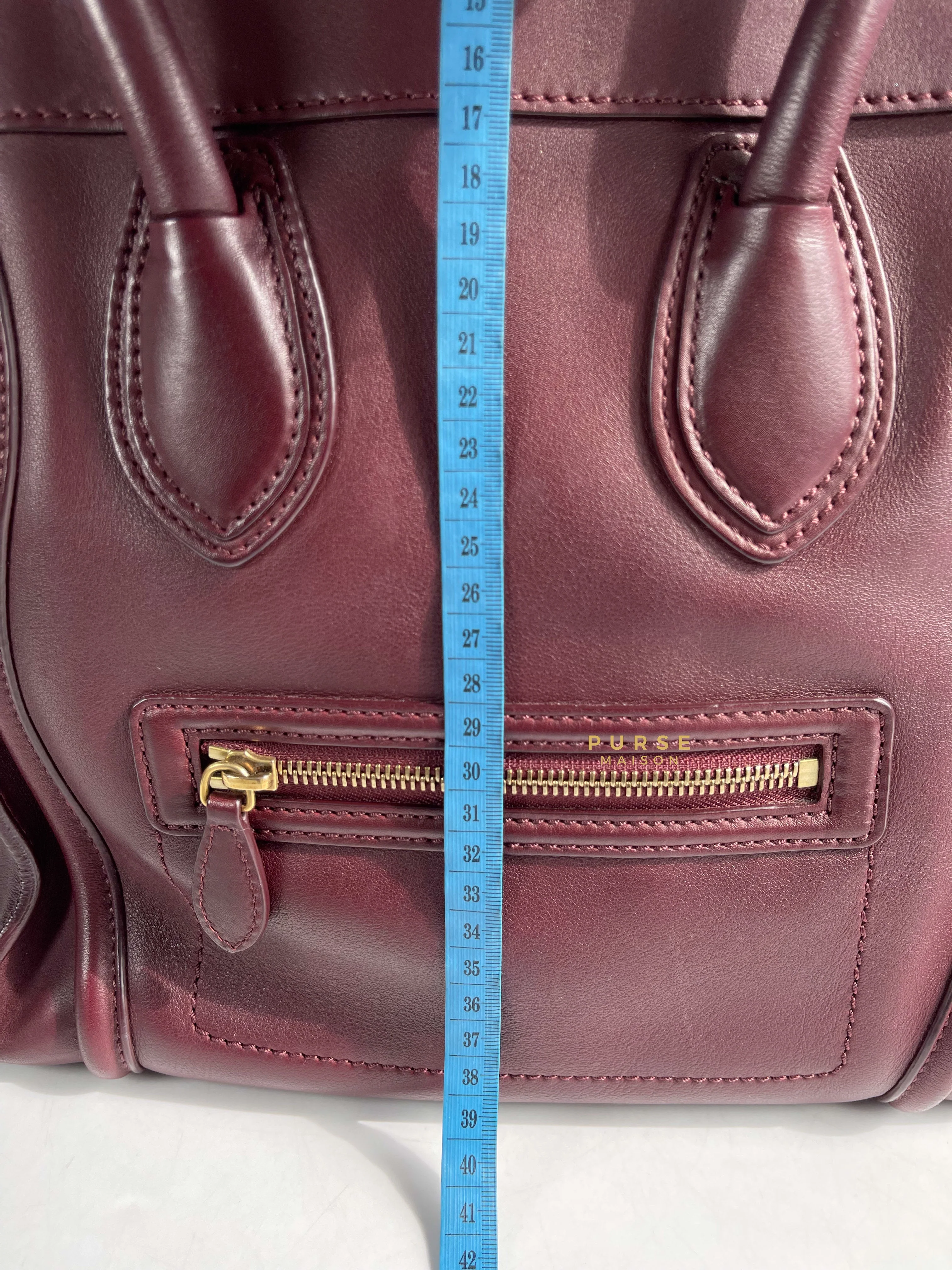 Celine Celine Burgundy Smooth Calfskin Leather Mini Luggage Tote Bag - Image 35