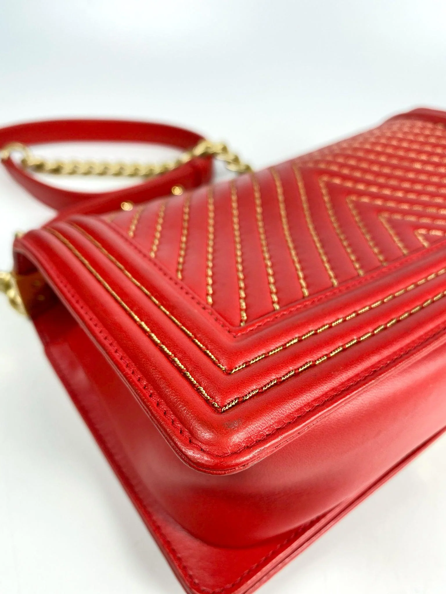 Chanel Chanel Boy Red Studded Chevron Old Medium Limited Edition Calfskin Series 23 - Image 12