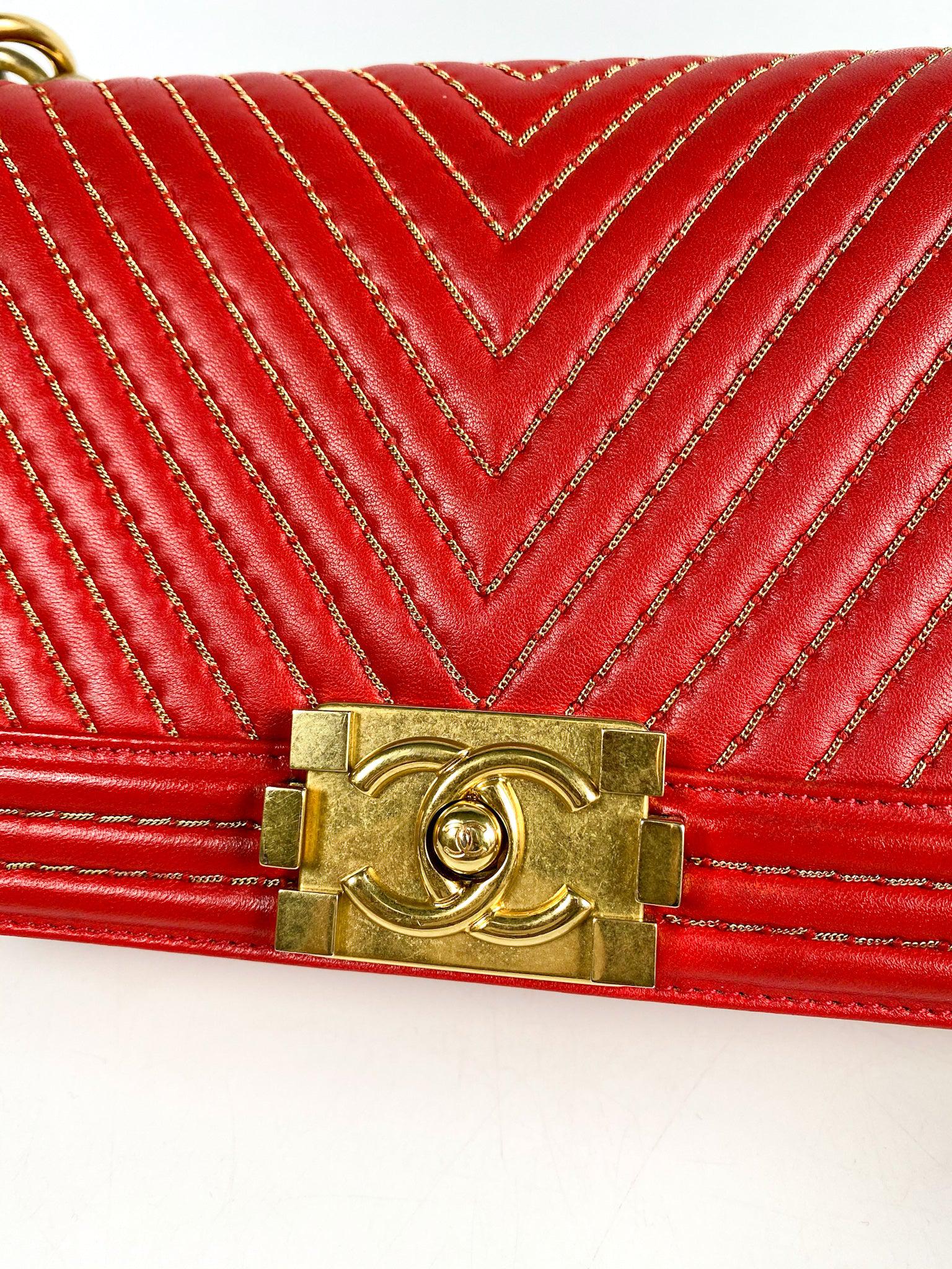 Chanel Chanel Boy Red Studded Chevron Old Medium Limited Edition Calfskin Series 23 - Image 15
