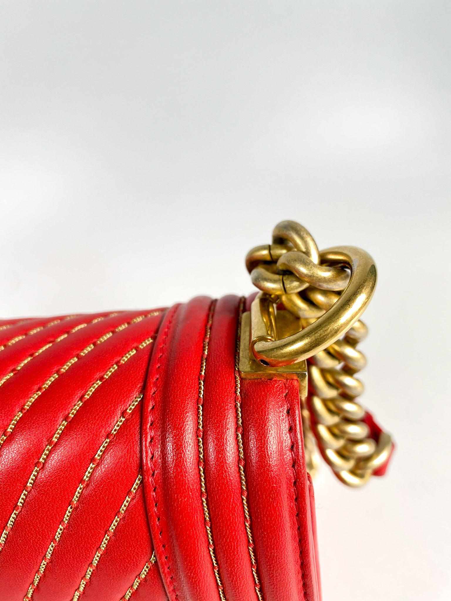 Chanel Chanel Boy Red Studded Chevron Old Medium Limited Edition Calfskin Series 23 - Image 22