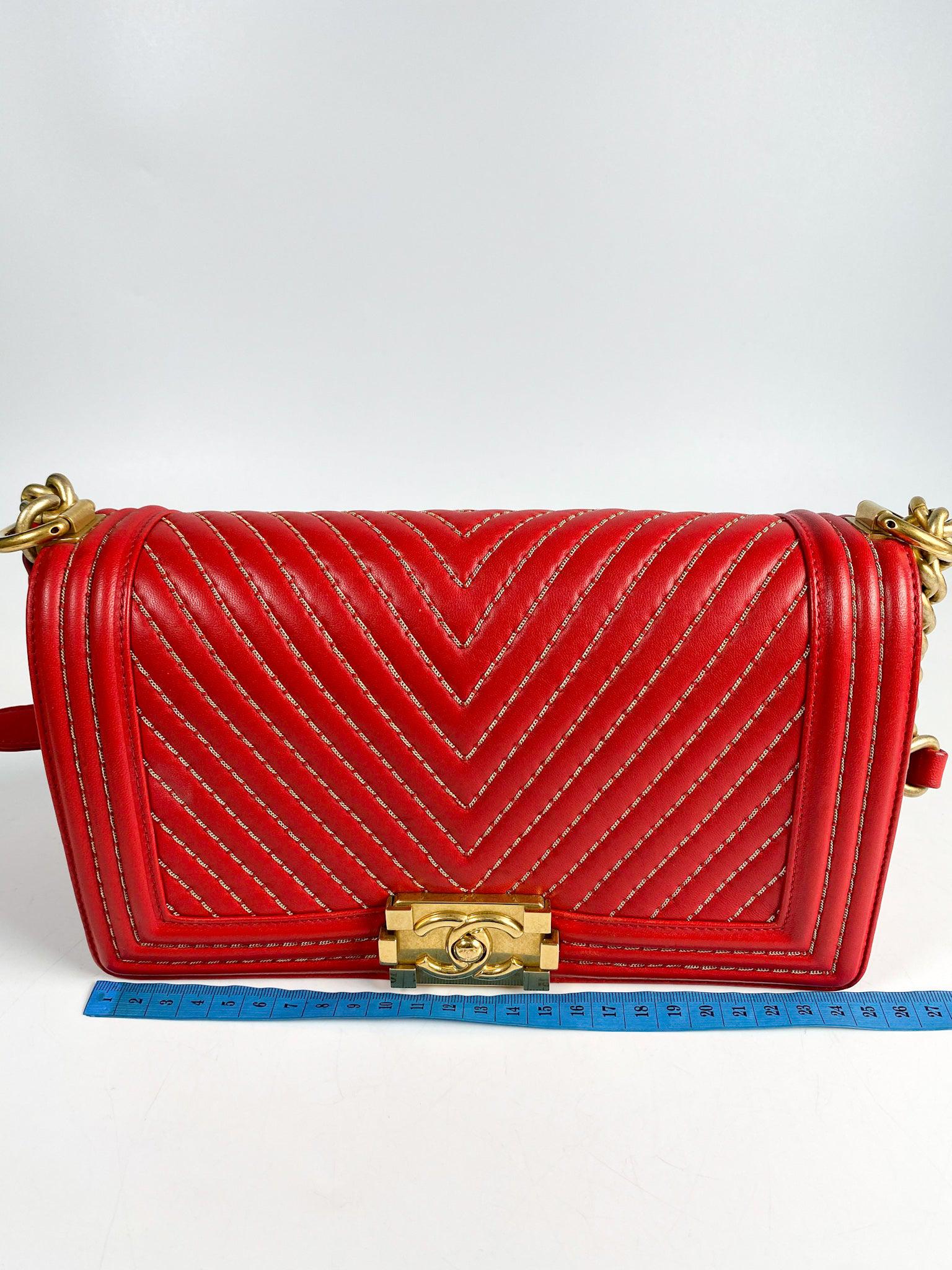 Chanel Chanel Boy Red Studded Chevron Old Medium Limited Edition Calfskin Series 23 - Image 30
