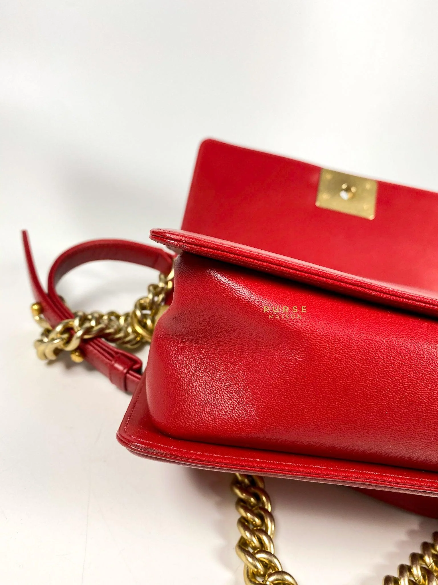 Chanel Chanel Boy Red Old Medium in Lambskin and Aged Gold Hardware Series 23 - Image 12