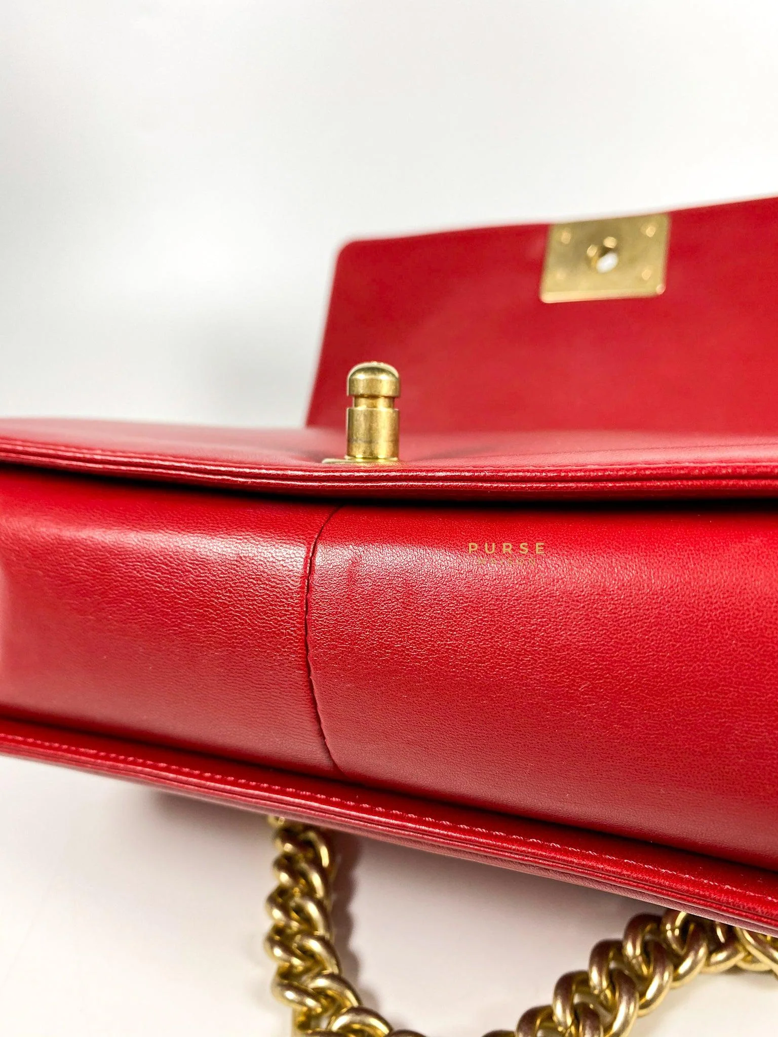 Chanel Chanel Boy Red Old Medium in Lambskin and Aged Gold Hardware Series 23 - Image 13