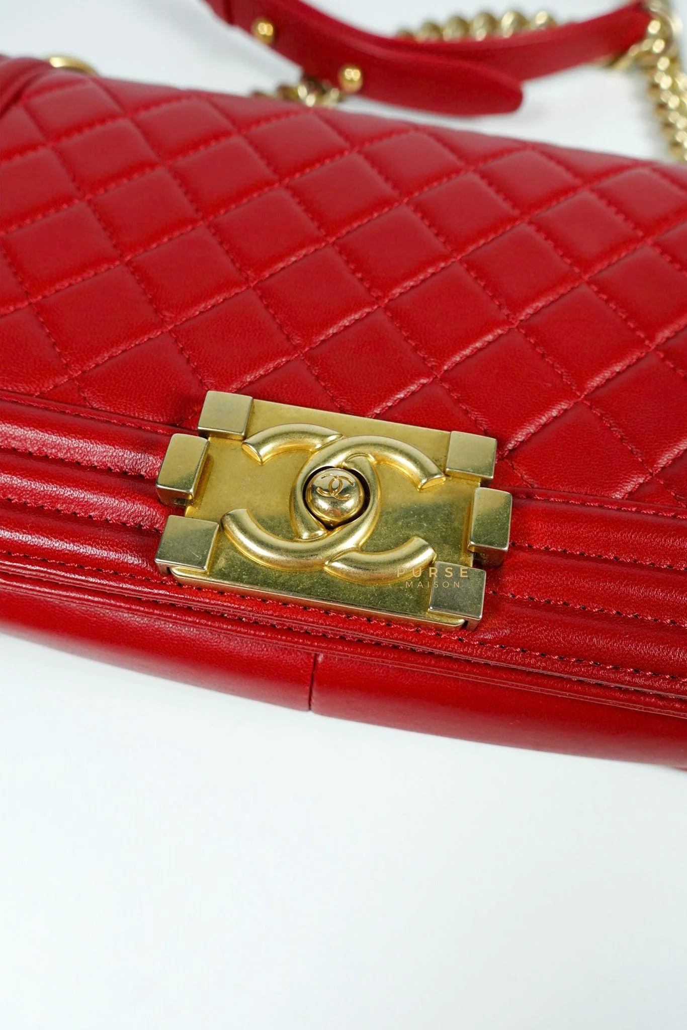 Chanel Chanel Boy Red Old Medium in Lambskin and Aged Gold Hardware Series 23 - Image 14