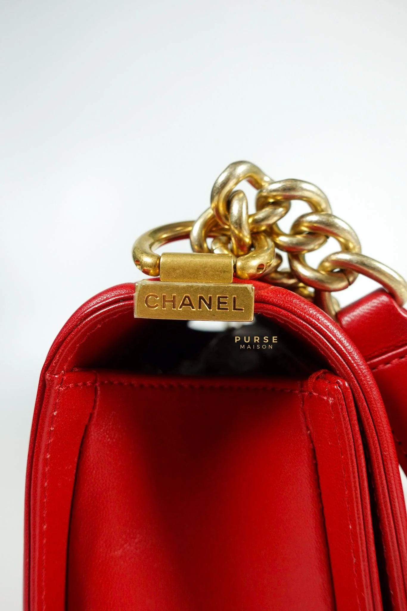 Chanel Chanel Boy Red Old Medium in Lambskin and Aged Gold Hardware Series 23 - Image 15