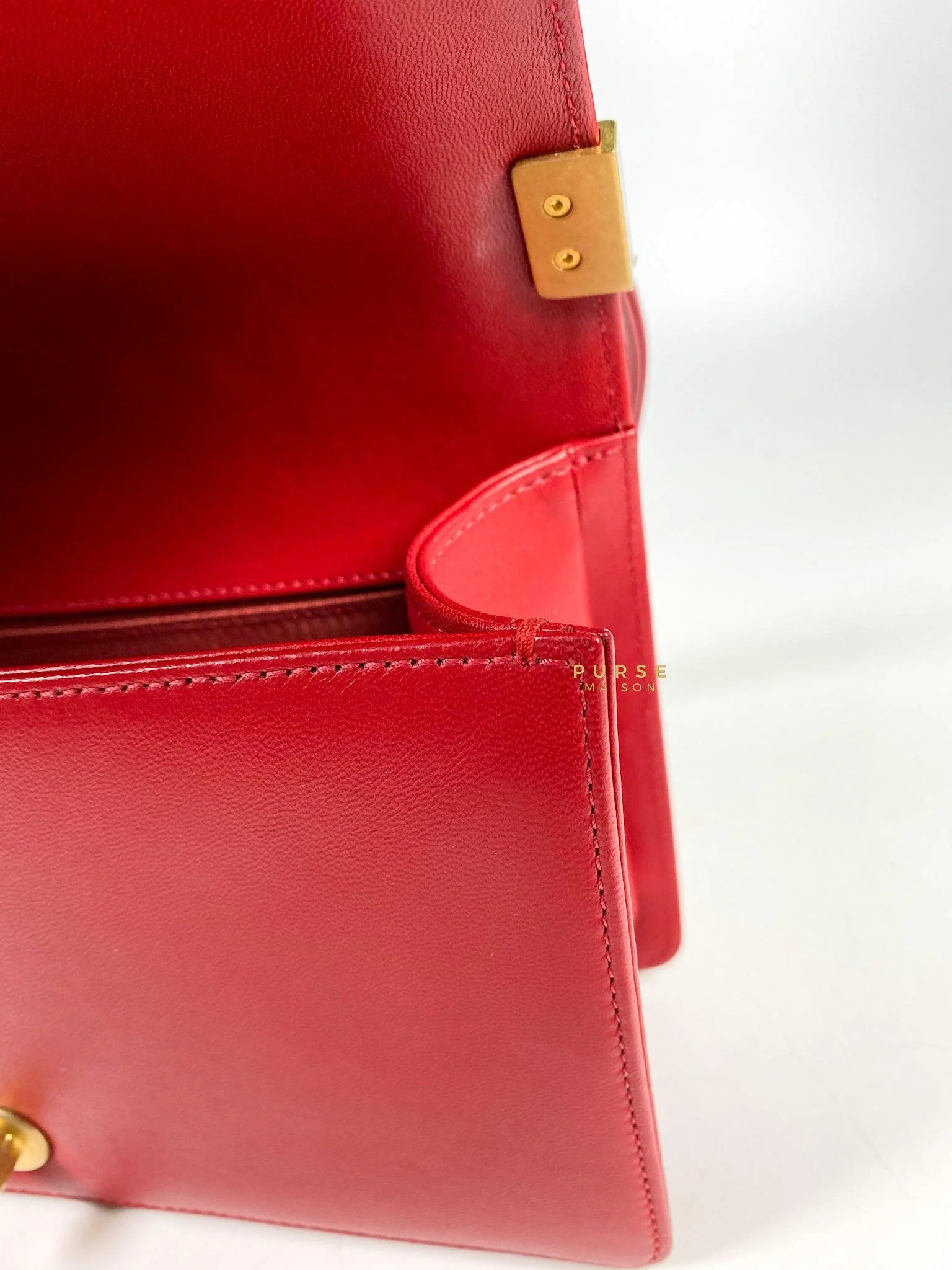 Chanel Chanel Boy Red Old Medium in Lambskin and Aged Gold Hardware Series 23 - Image 22