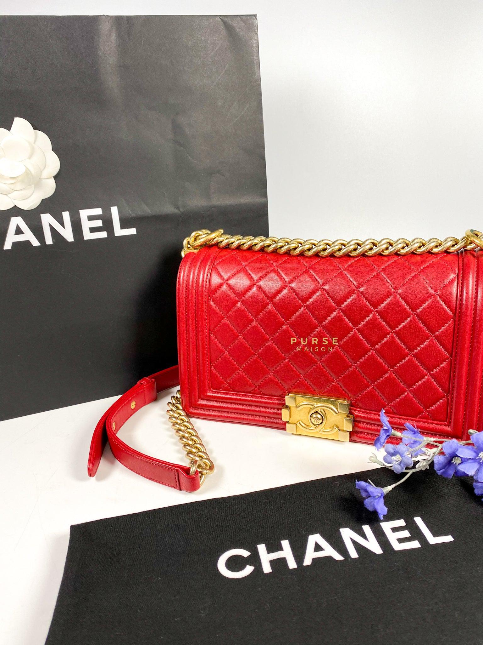 Chanel Chanel Boy Red Old Medium in Lambskin and Aged Gold Hardware Series 23 - Image 29